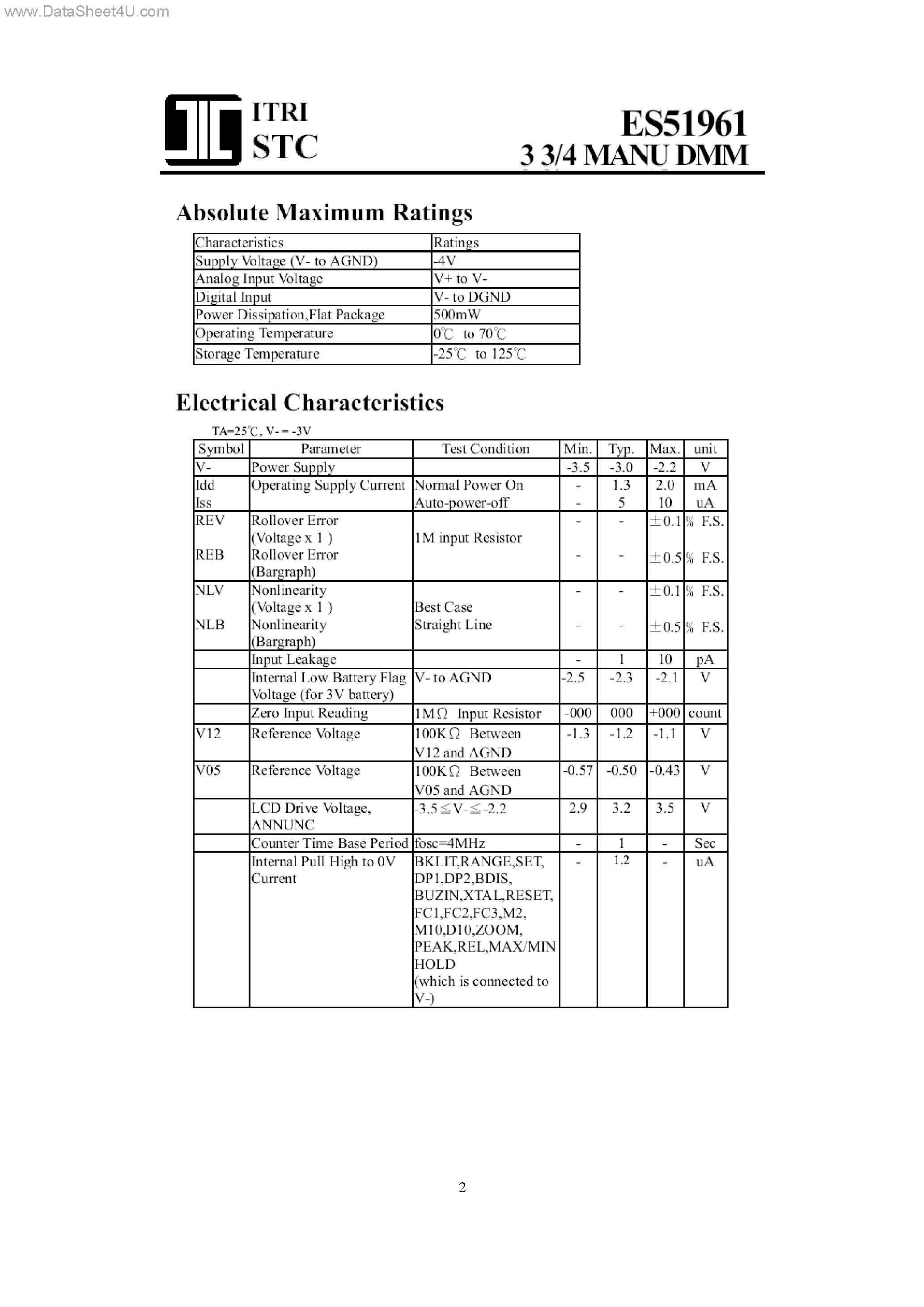 Datasheet ES51961 - 3 3/4 MANU DMM page 2