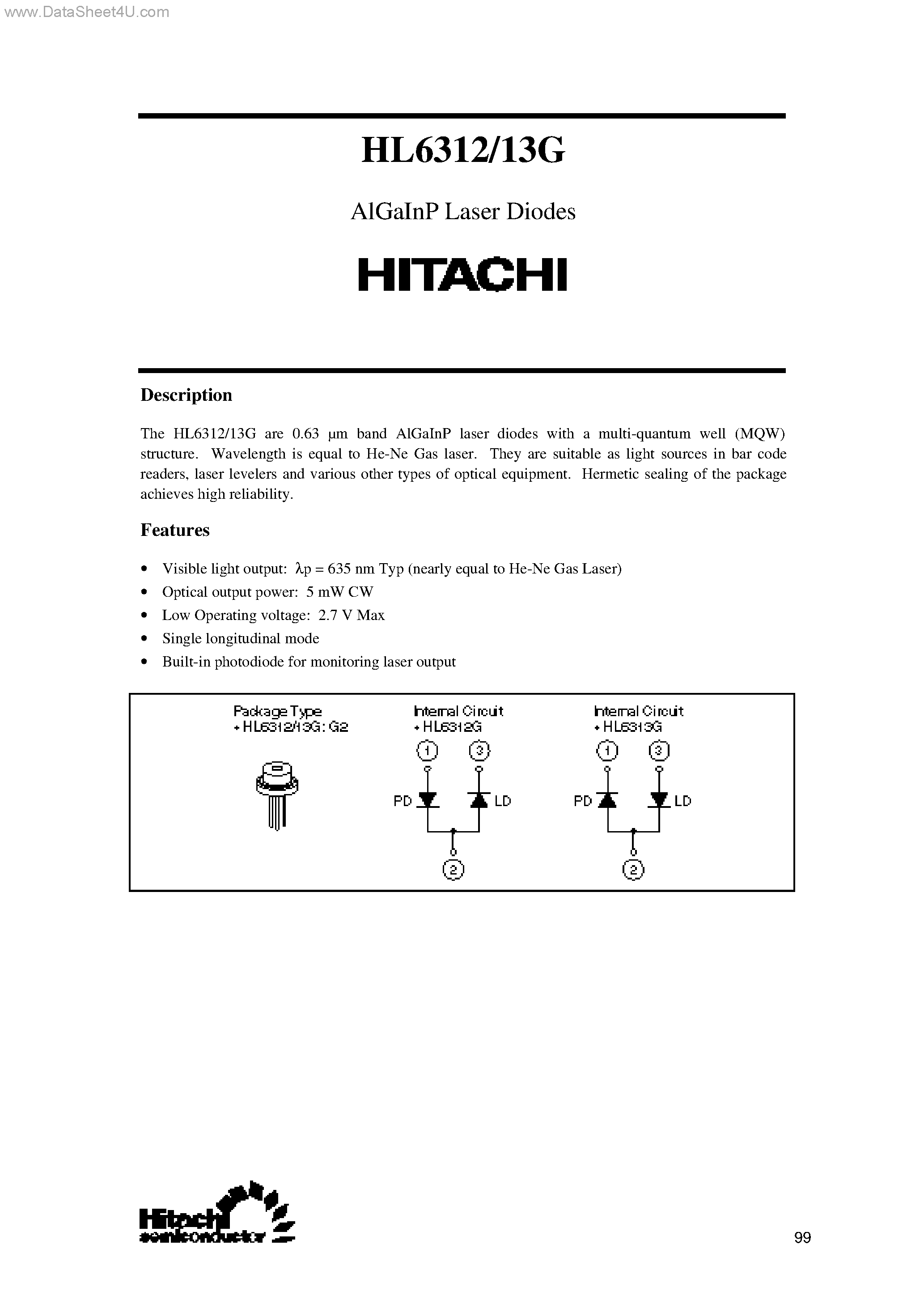 Даташит HL6312G - (HL6312G / HL6313G) AlGaInP Laser Diodes страница 1