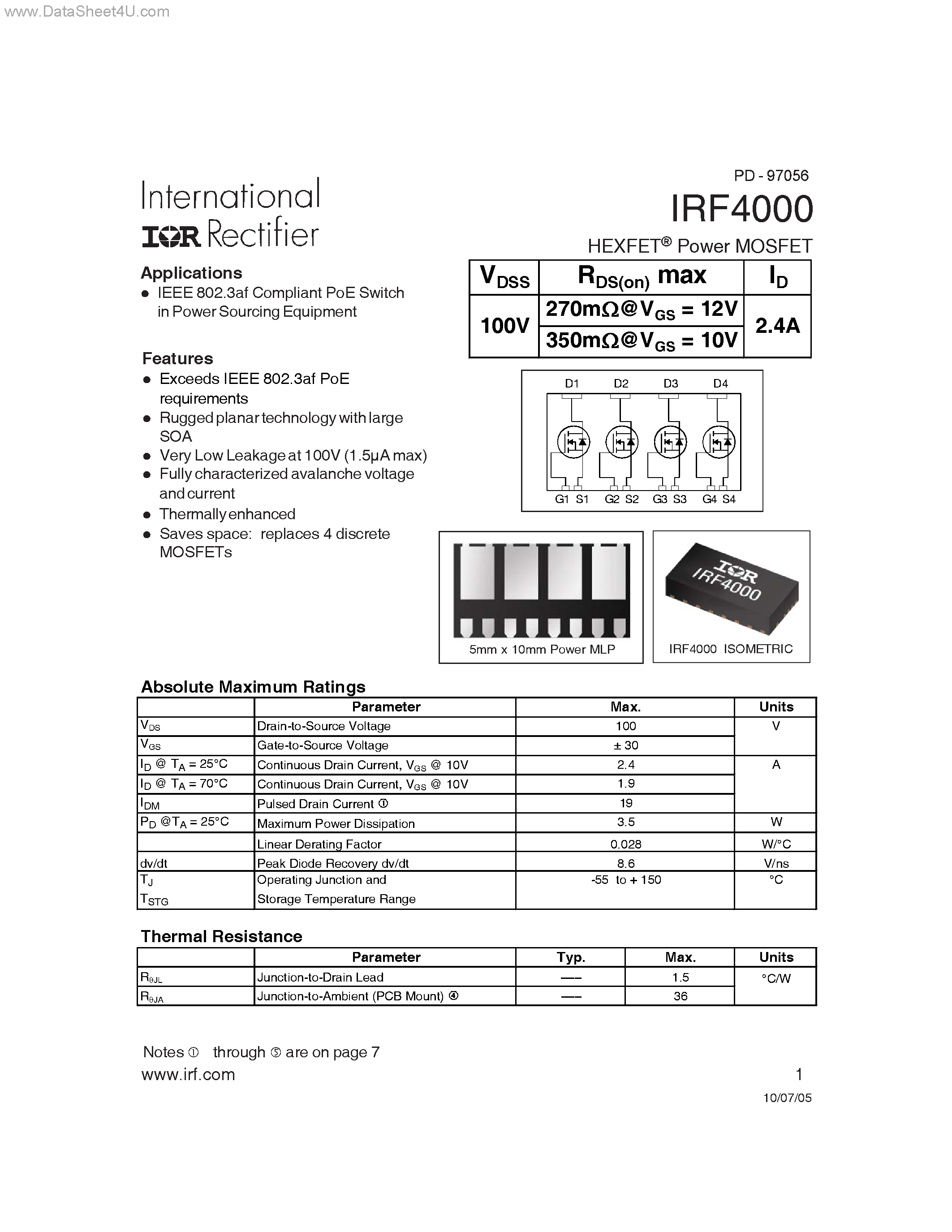 Datasheet IRF4000 - IEEE 802.3af Compliant PoE Switch page 1