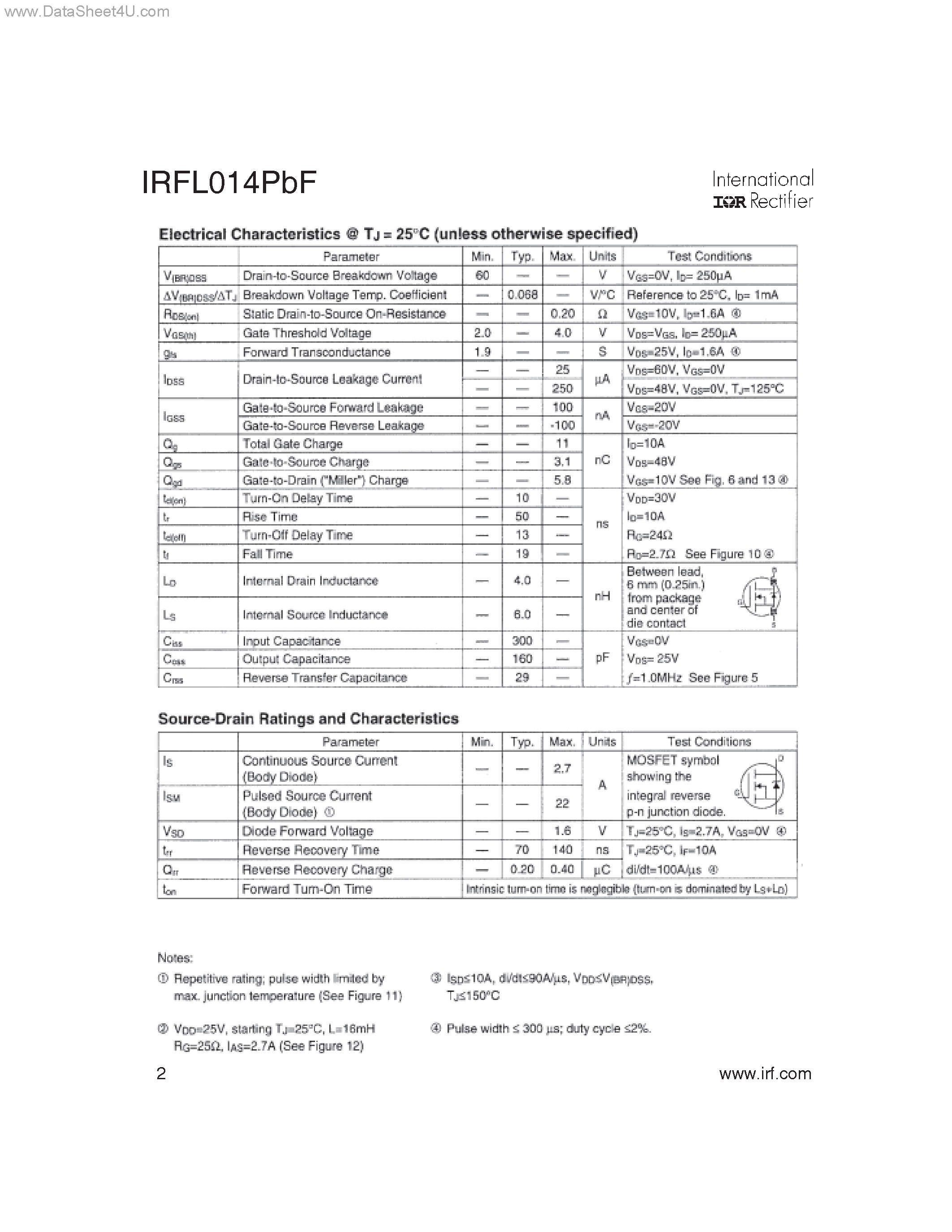 Datasheet IRFL014PBF - Surface Mount / Fast Switching page 2