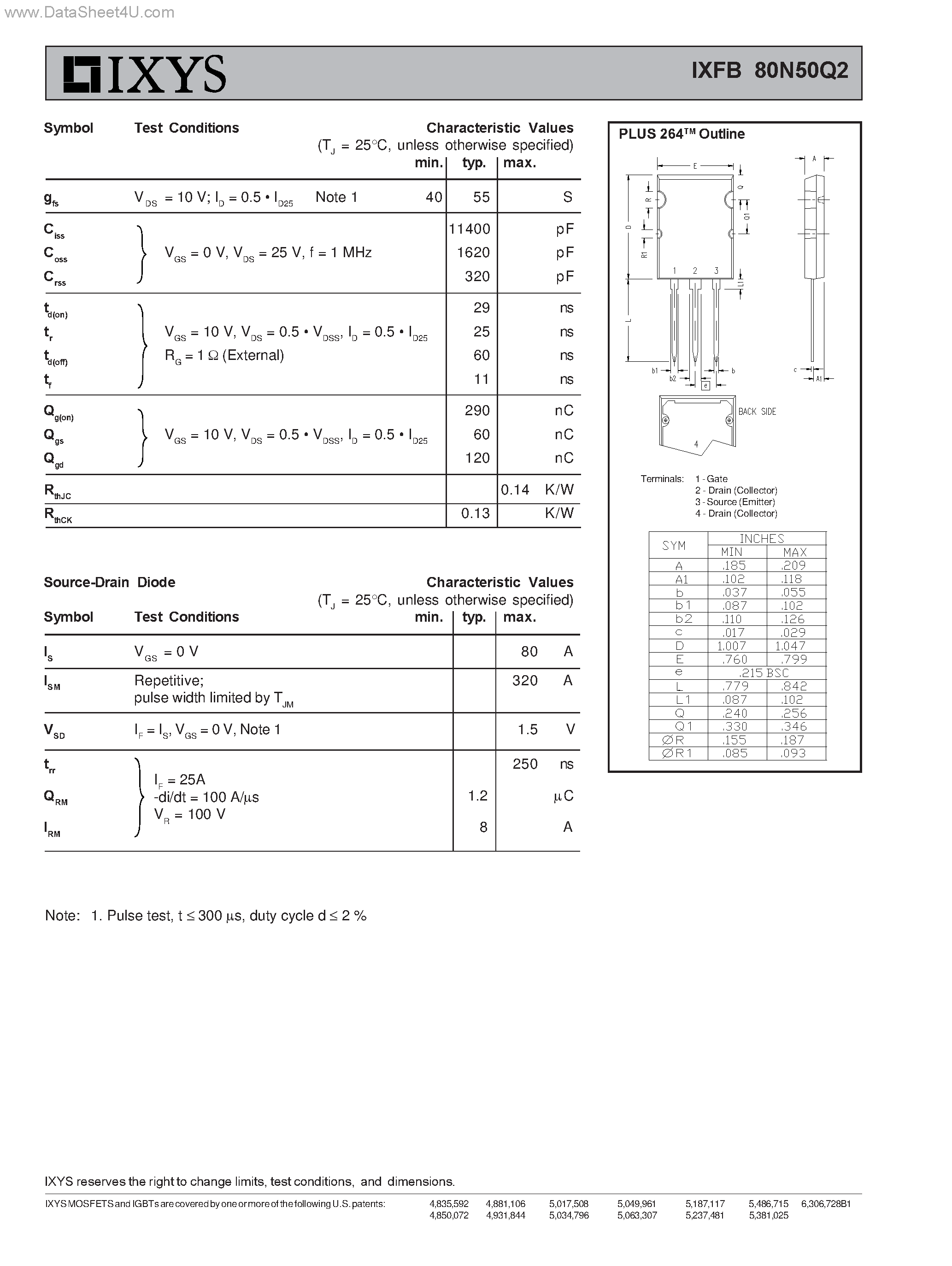 Datasheet IXFB80N50Q2 page 2 Datasheet IXFB80N50Q2 - HiPerFET Power MOSFETs Q-Class page 2