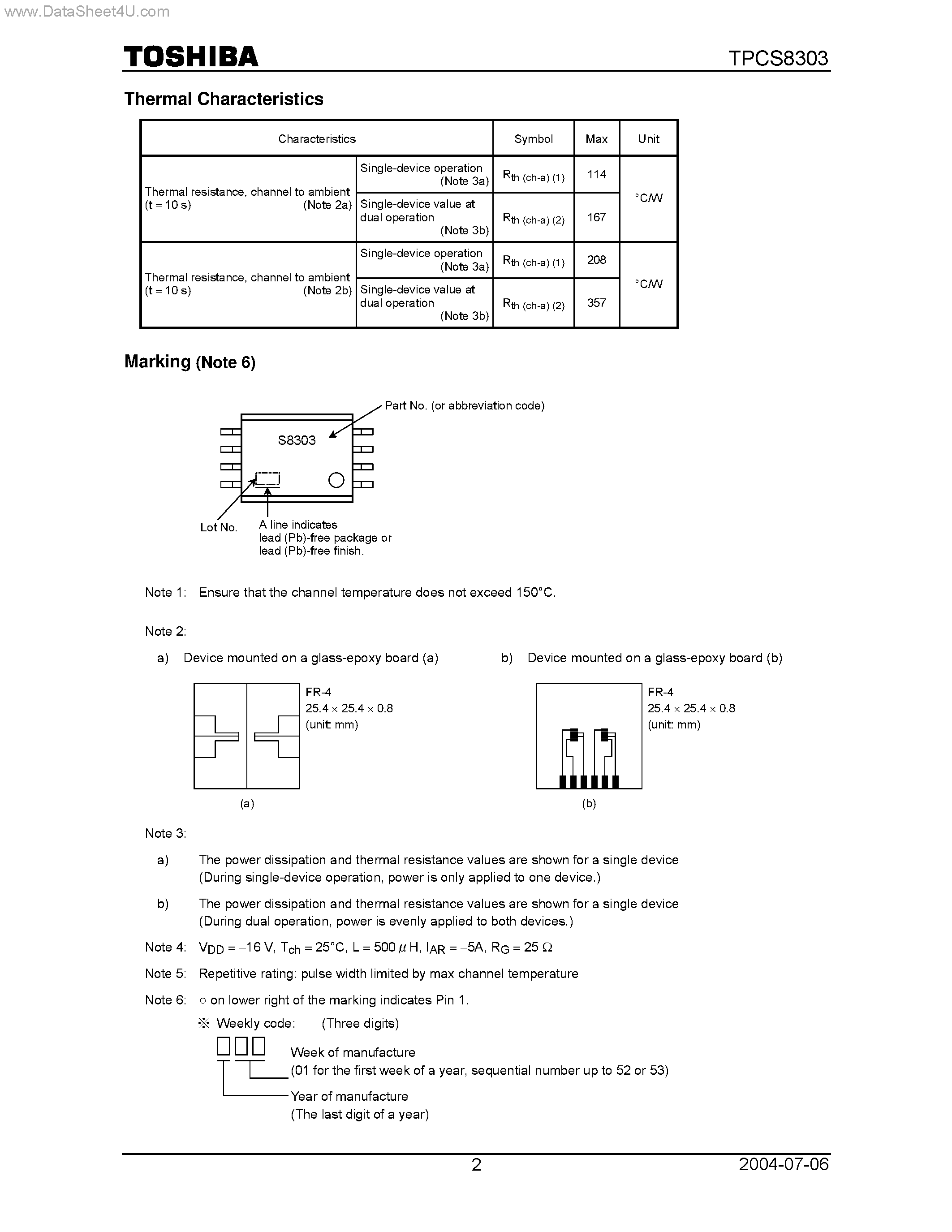 Datasheet TPCS8303 - TOSHIBA Field Effect Transistor Silicon P Channel MOS Type page 2