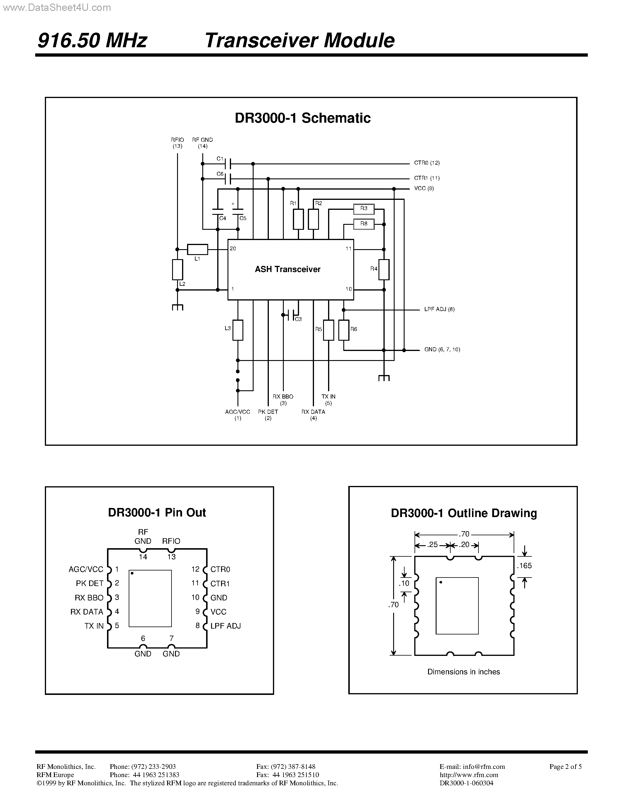 Даташит DR3000-1 - 916.50 MHz Transceiver Module страница 2