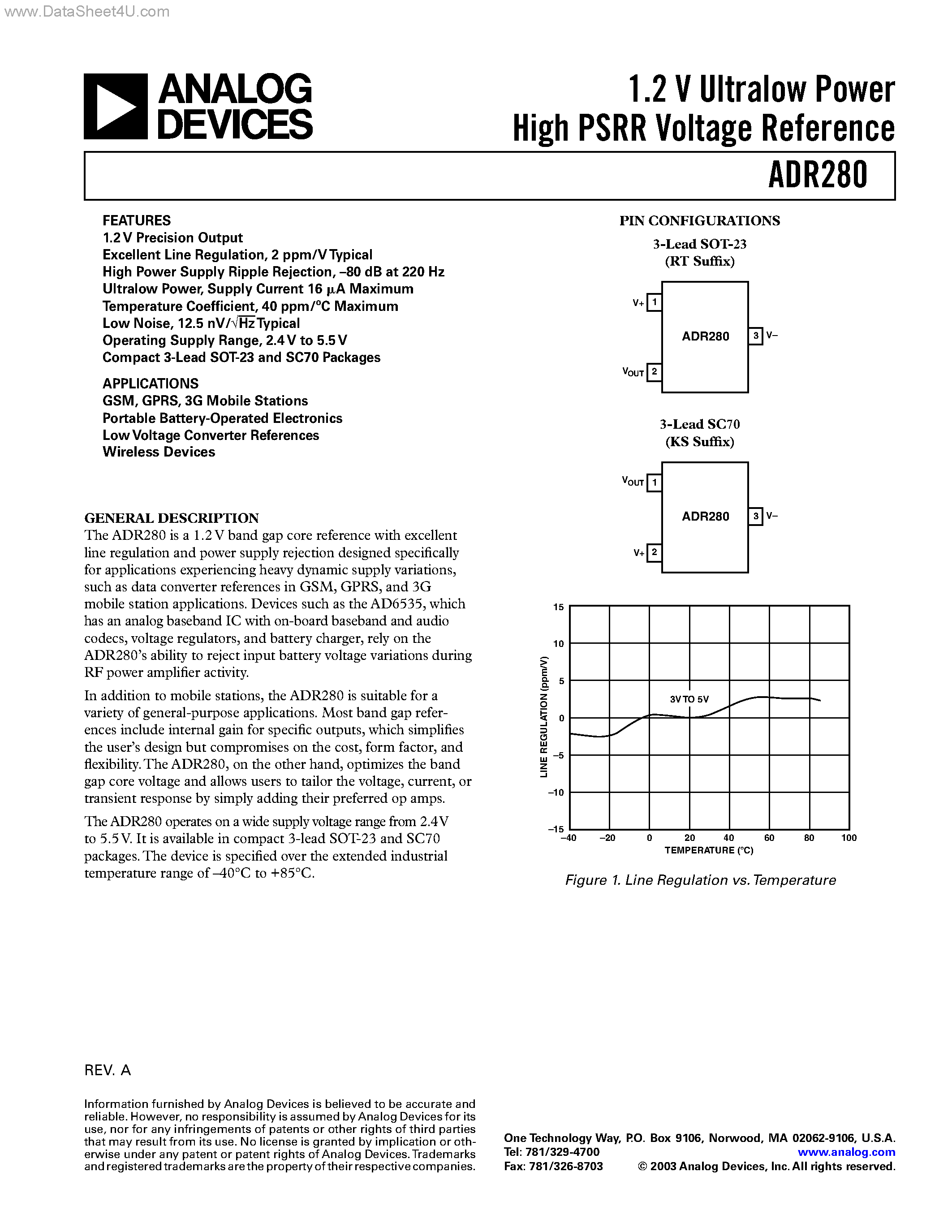 Datasheet DR280 page 1 Datasheet DR280 - 1.2 V Ultralow Power High PSRR Voltage Reference page 1