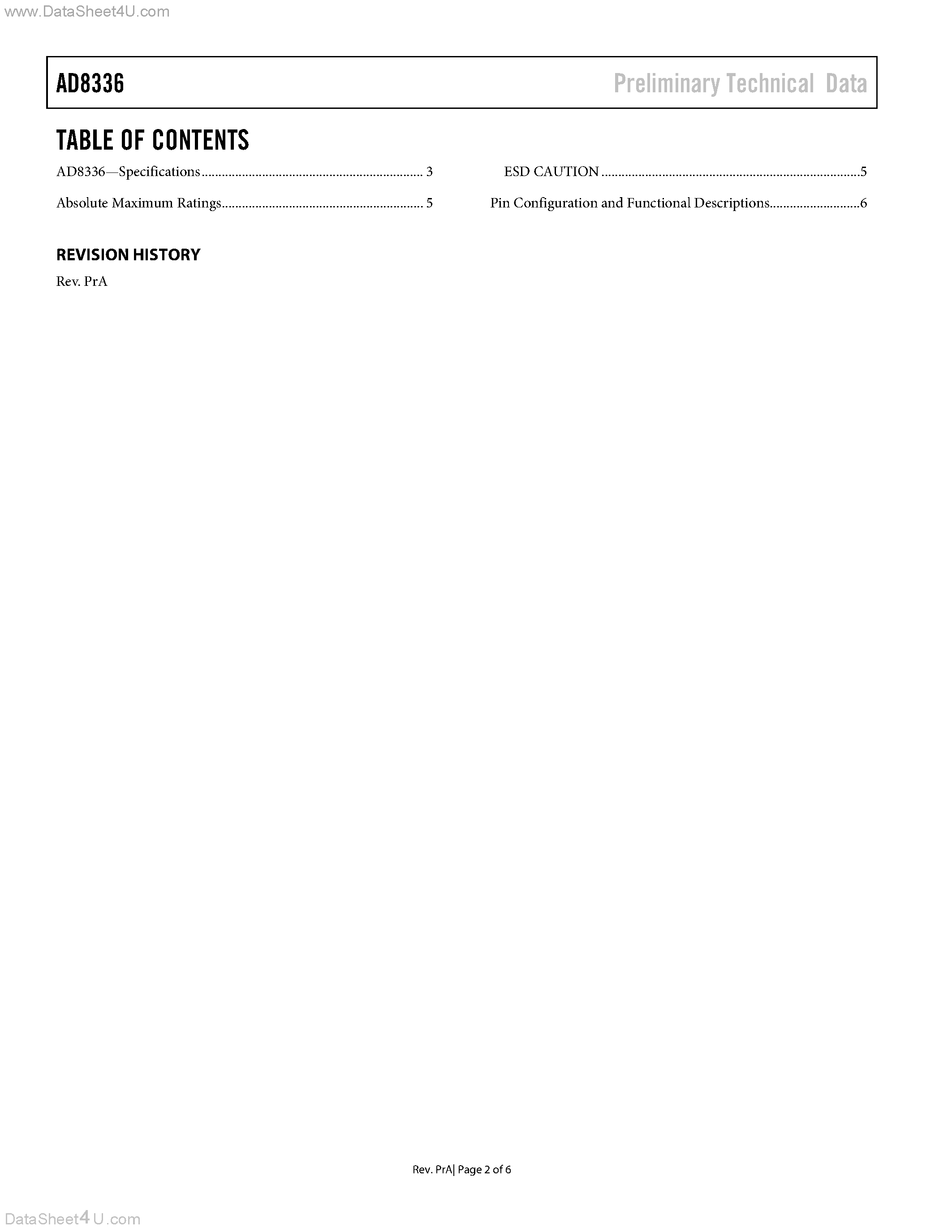 Datasheet AD8336 - General Purpose DC Coupled VGA page 2