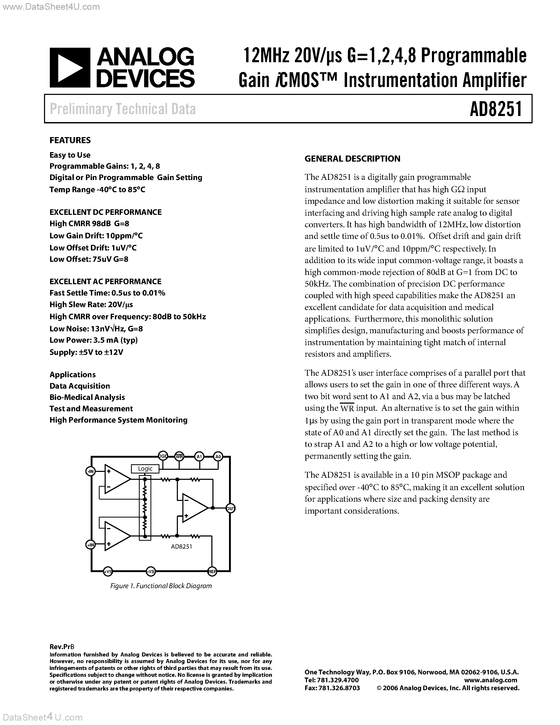 Datasheet AD8251 - programmable instrumentation amplifier page 1