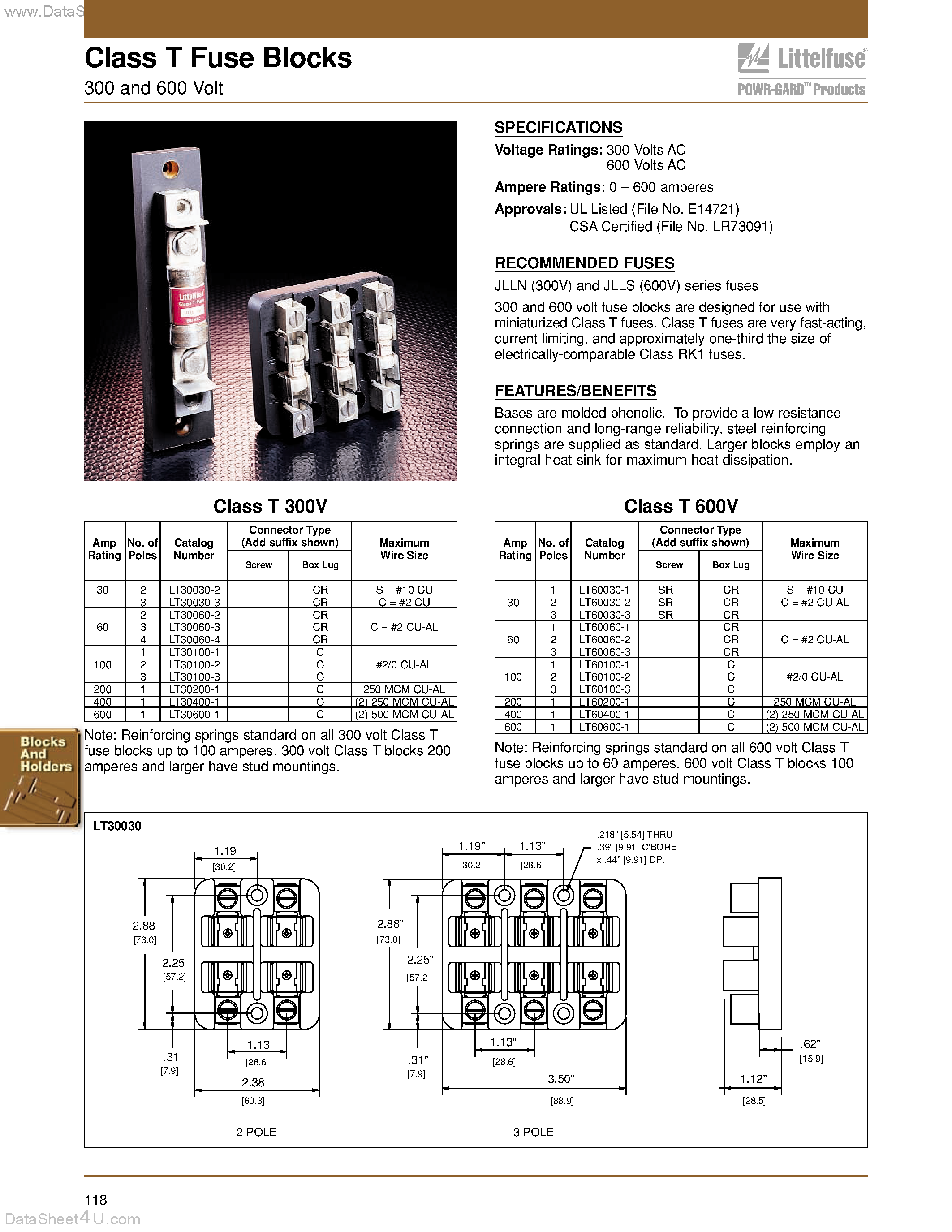 Datasheet LT60030-x page 1 Datasheet LT60030-x - Class T Fuse Blocks page 1