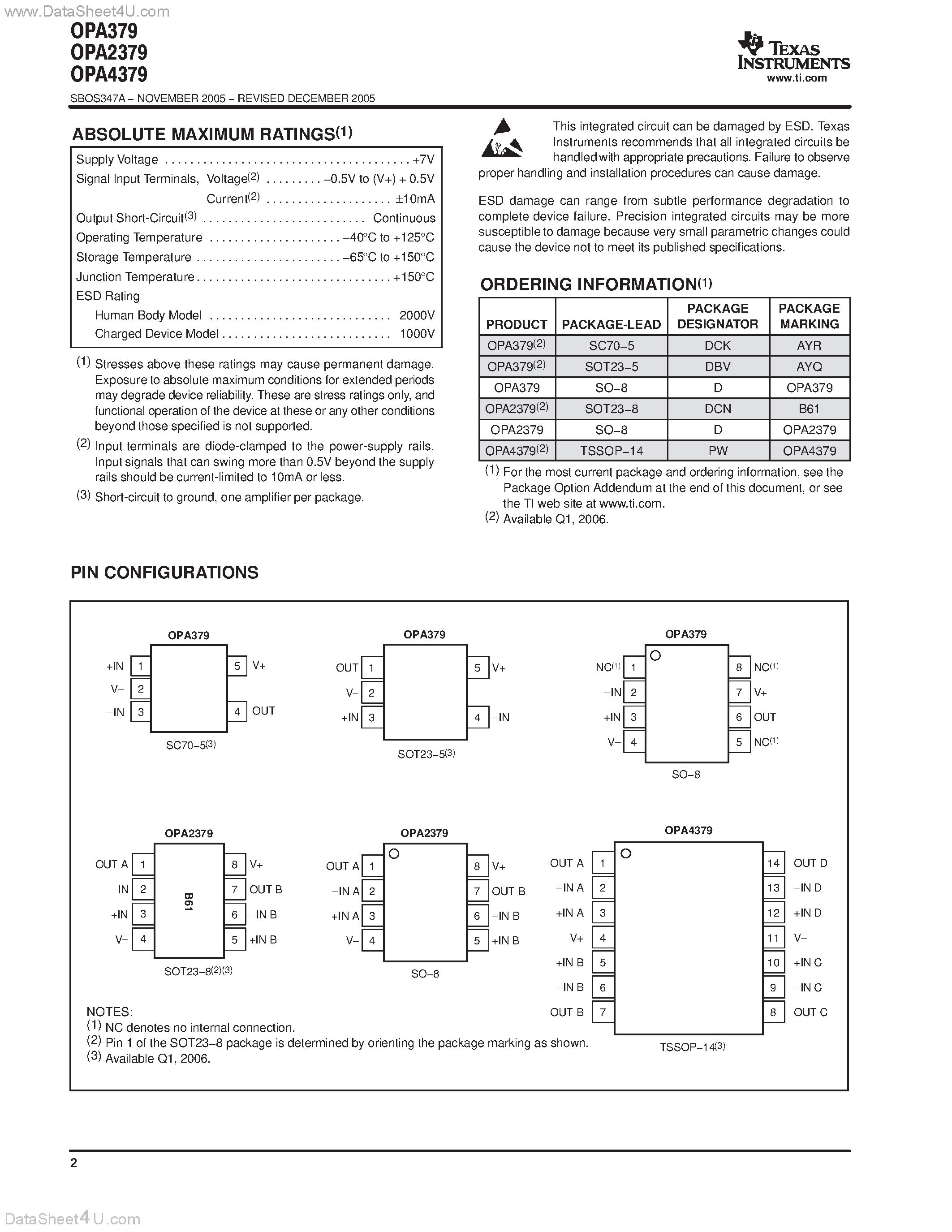 Datasheet OPA2379 page 2 Datasheet OPA2379 - (OPAx379) Rail-to-Rail I/O OPERATIONAL AMPLIFIERS page 2