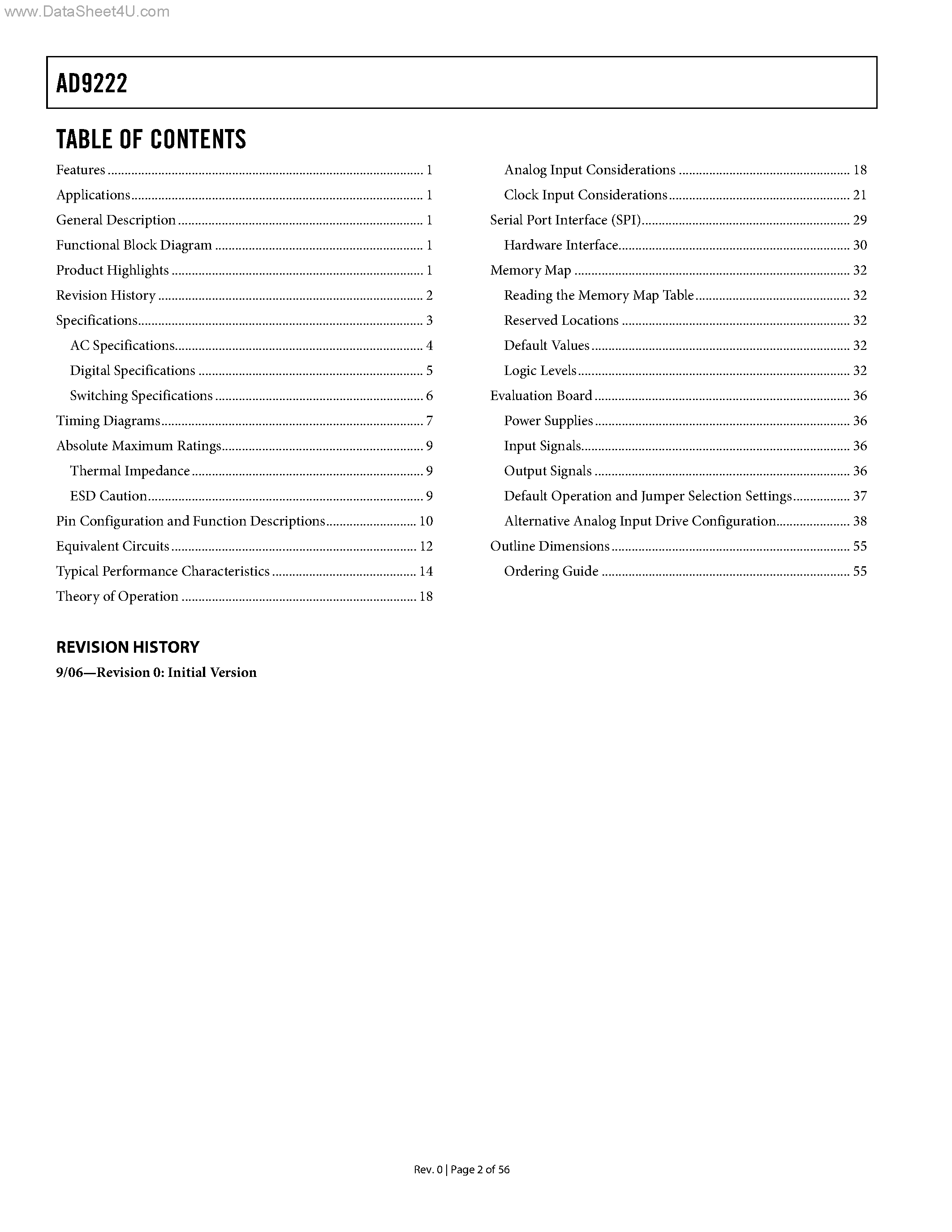 Datasheet AD9222 - 40/50 MSPS Serial LVDS 1.8 V A/D Converter page 2
