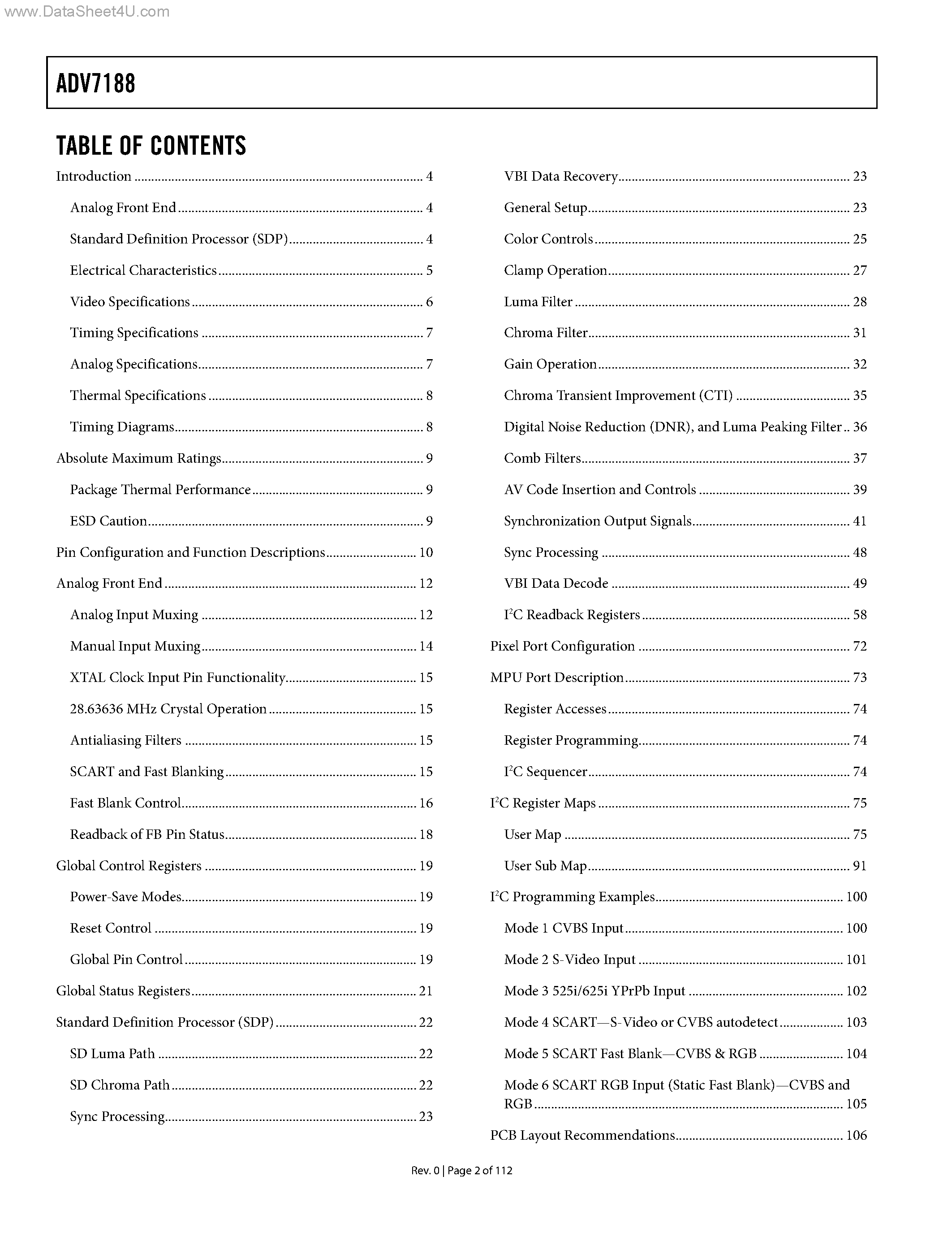 Datasheet ADV7188 - Multiformat SDTV Video Decoder page 2