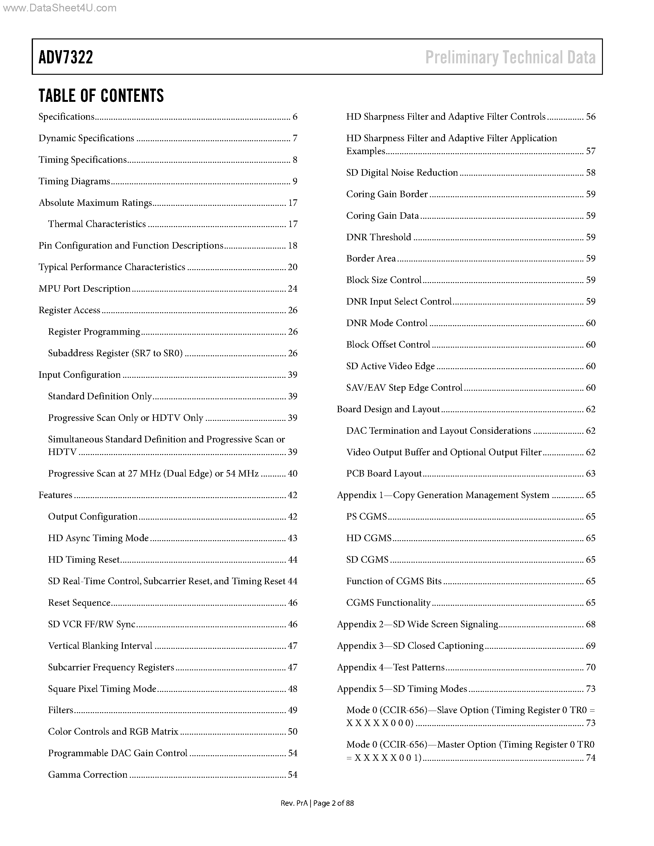 Даташит ADV7322 - Multiformat 11-Bit HDTV Video Encoder страница 2