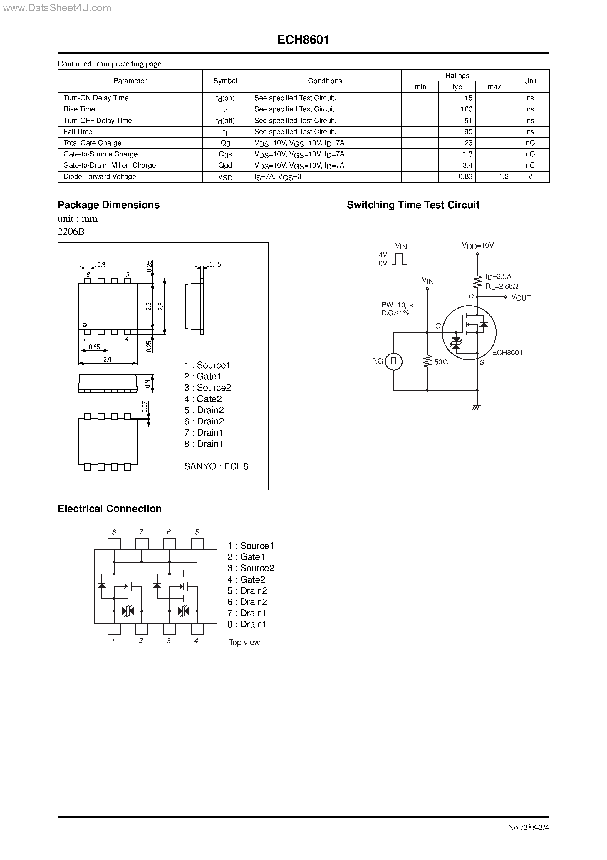 Даташит на микросхему ECH8601 страница 2 Даташит ECH8601 - General-Purpose Switching Device Applications страница 2