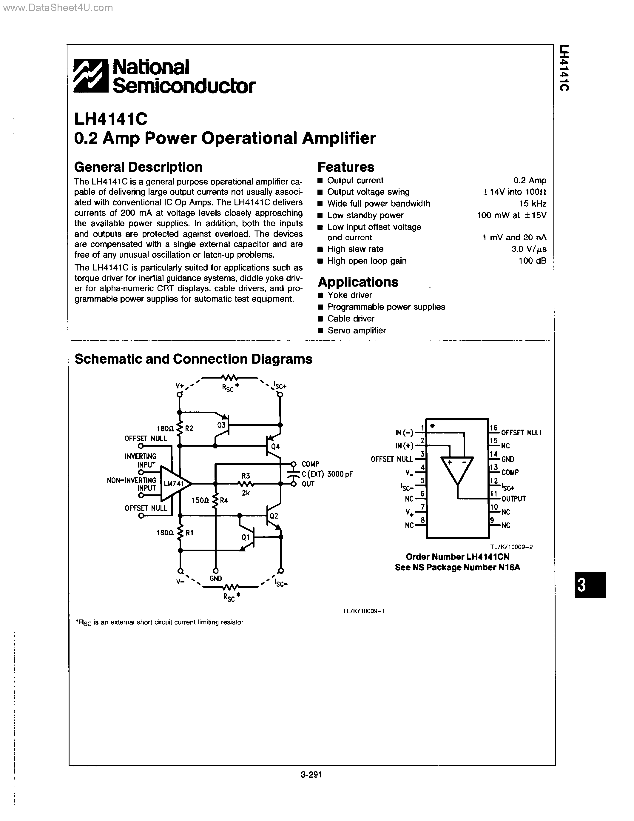 Datasheet LH4141C - 0.2 AMP POWER OPERATIONAL AMPLIFIER page 1
