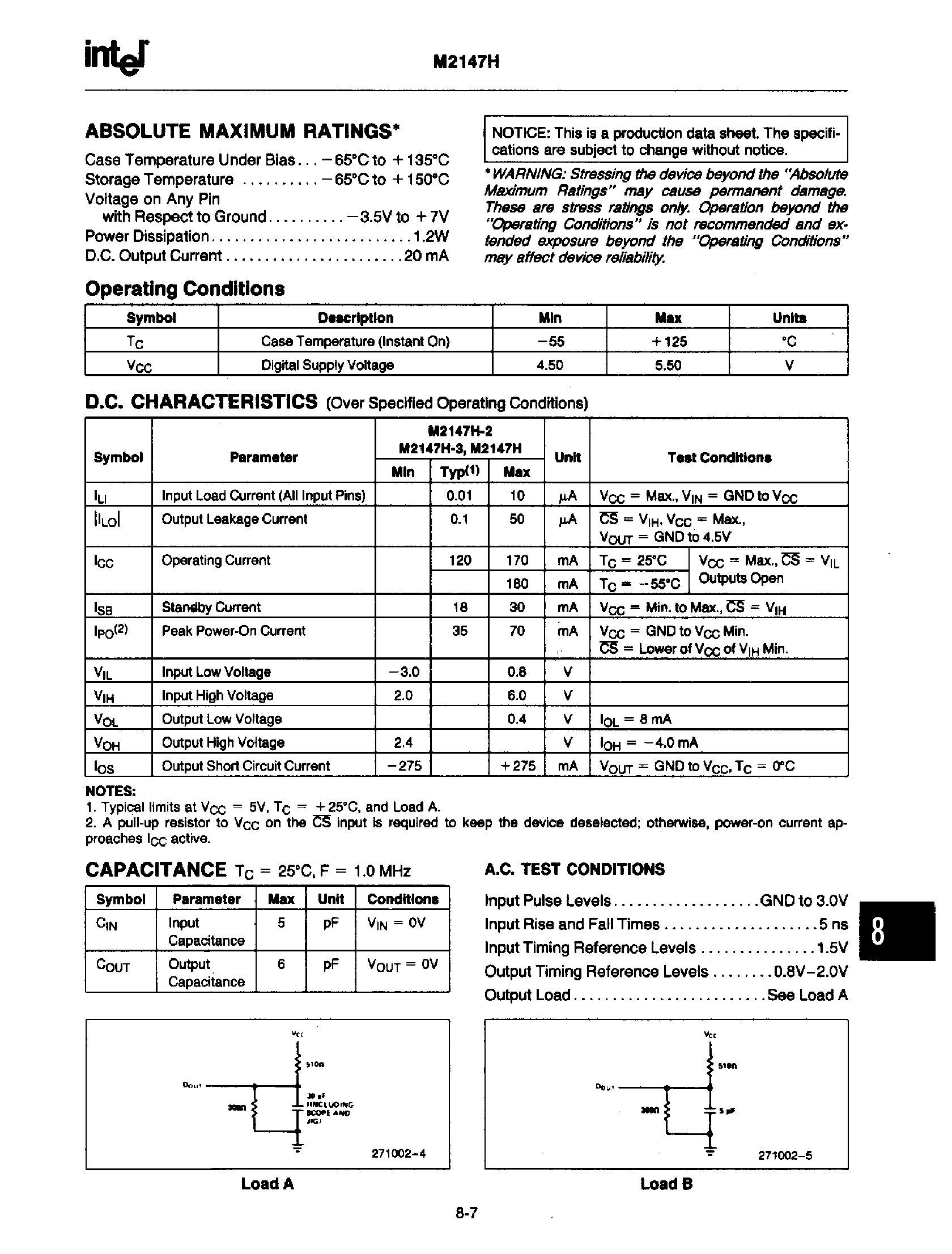 Даташит M2147H - HIGH SPEED 4096 x 1-BIT STATIC RAM страница 2