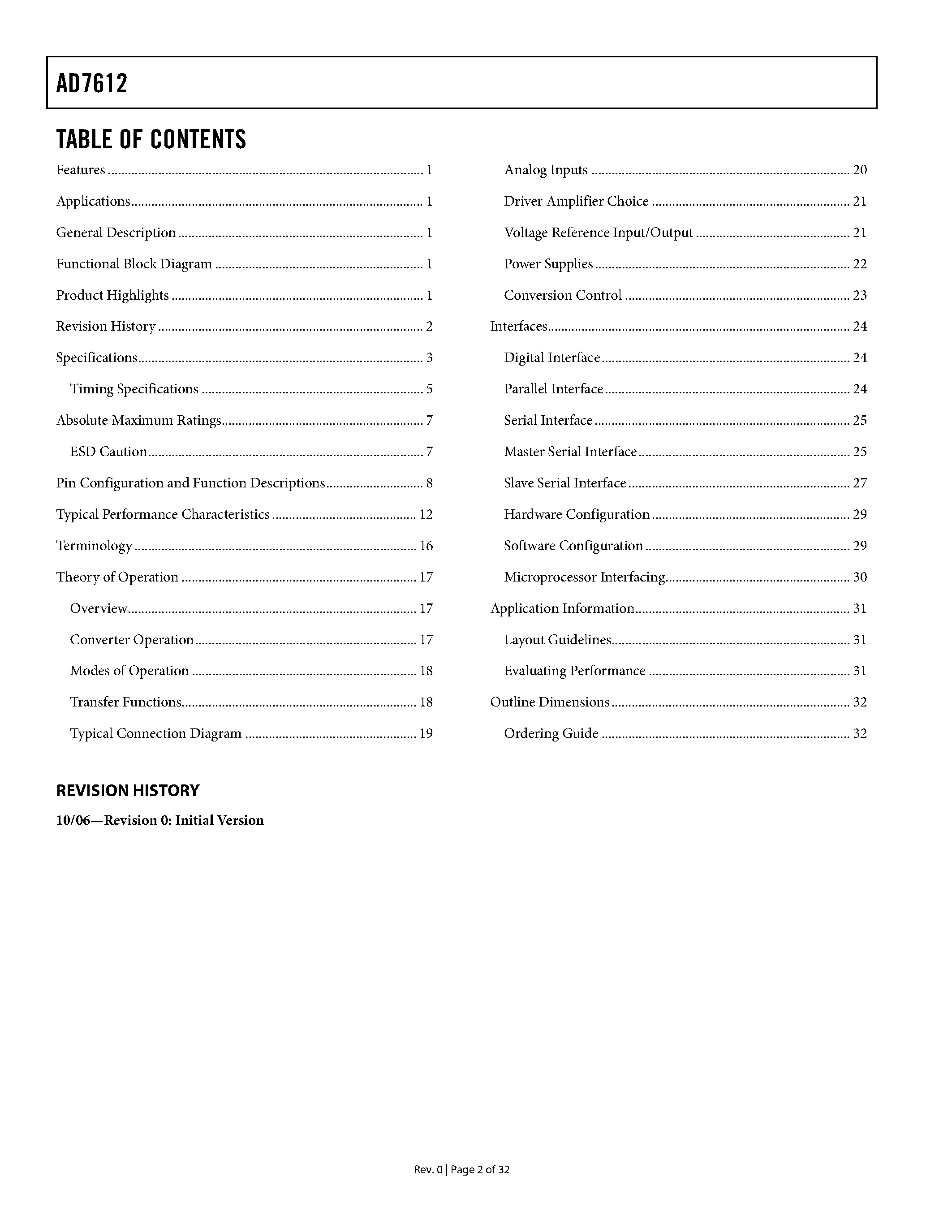 Datasheet AD7612 - 16-bit charge redistribution successive approximation register page 2
