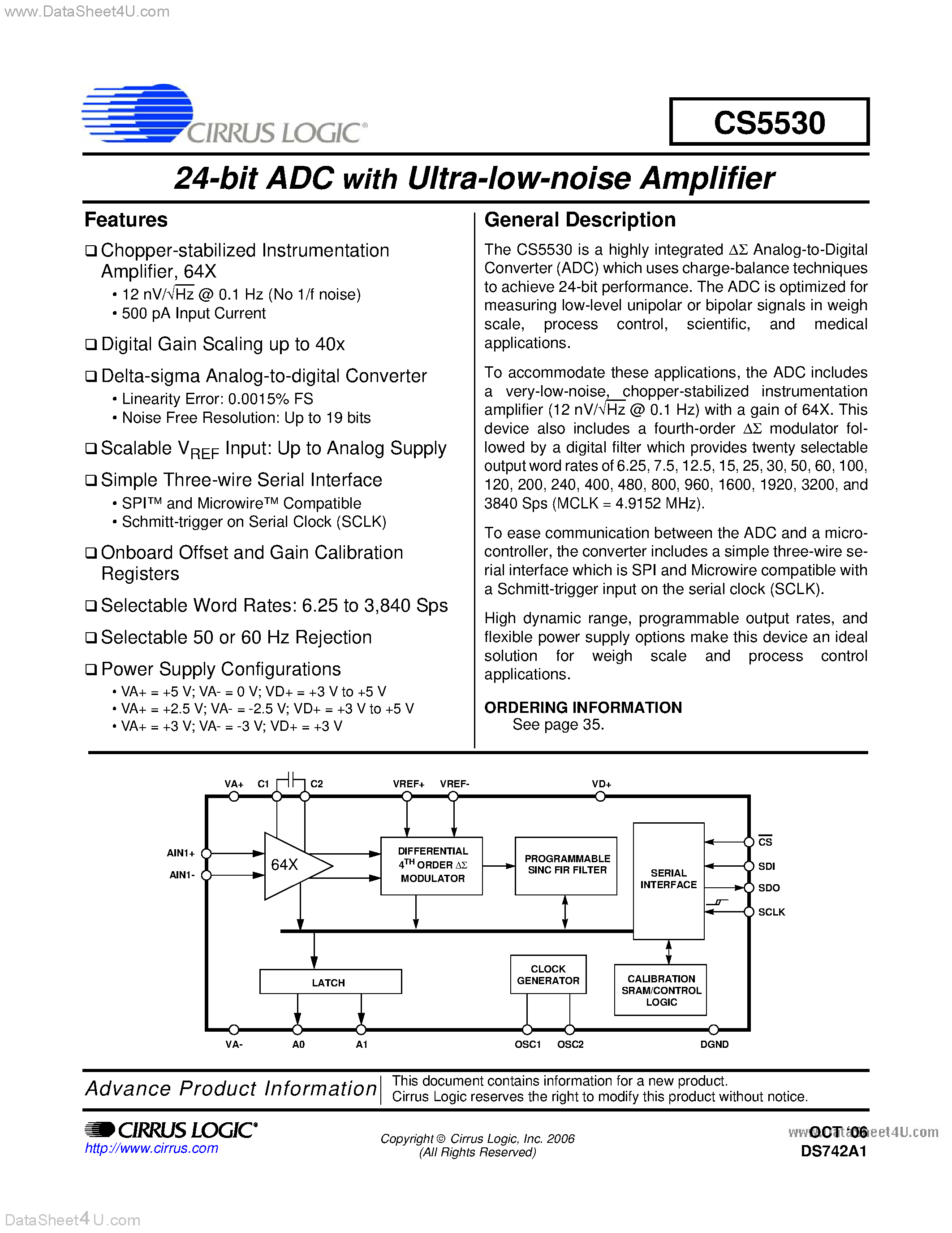Datasheet CS5530 - 24-Bit ADC page 1