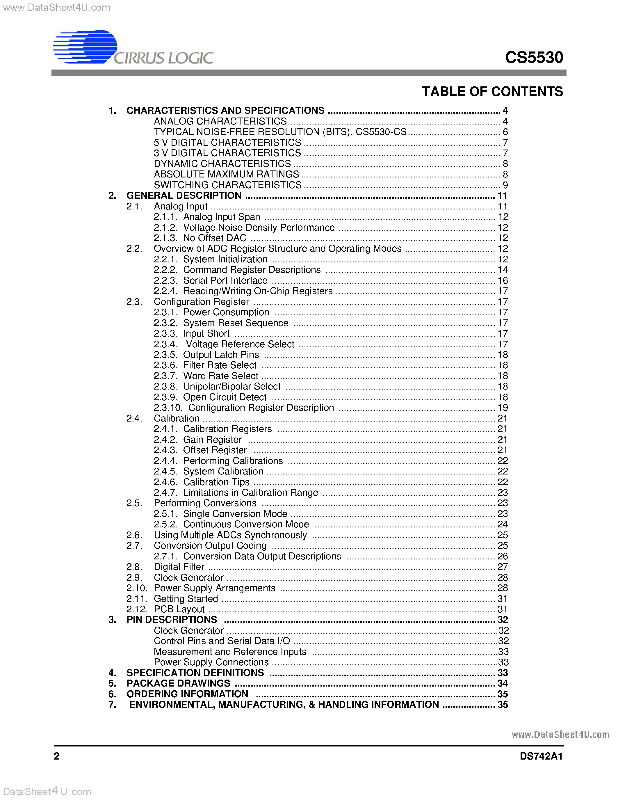 Datasheet CS5530 - 24-Bit ADC page 2
