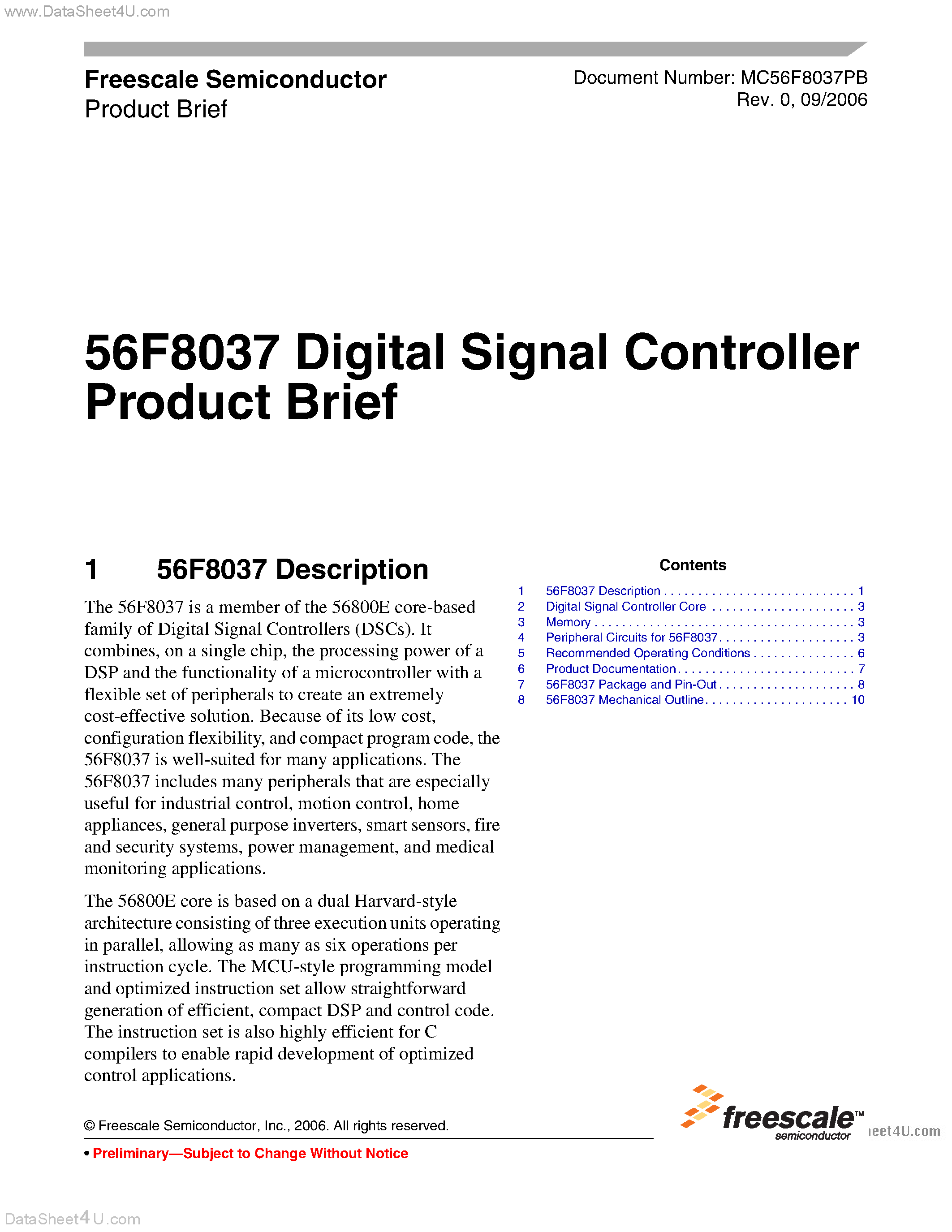 Даташит MC56F8037 - Digital Signal Controller страница 1