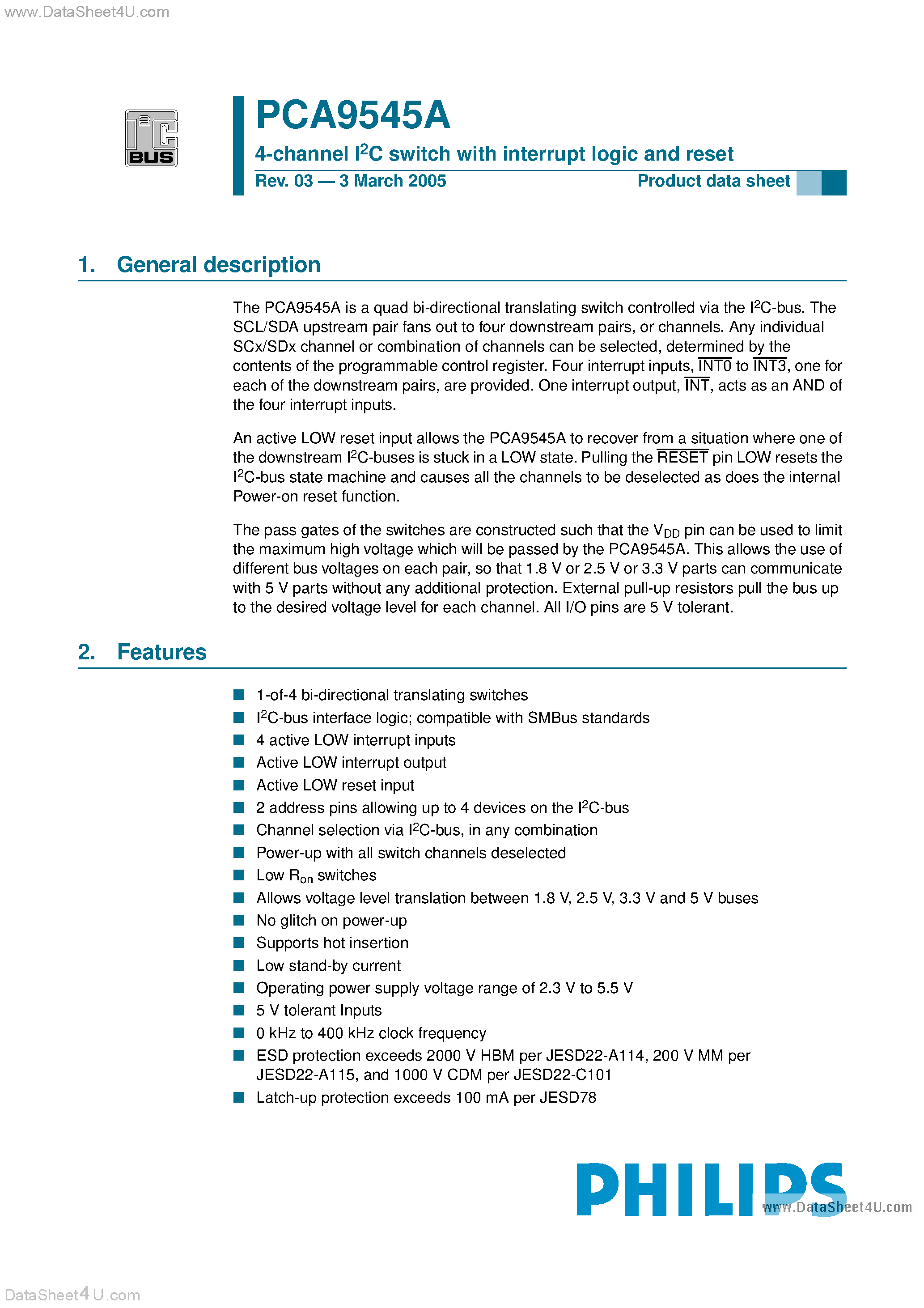 Datasheet PCA9545A - 4-channel I2C switch page 1
