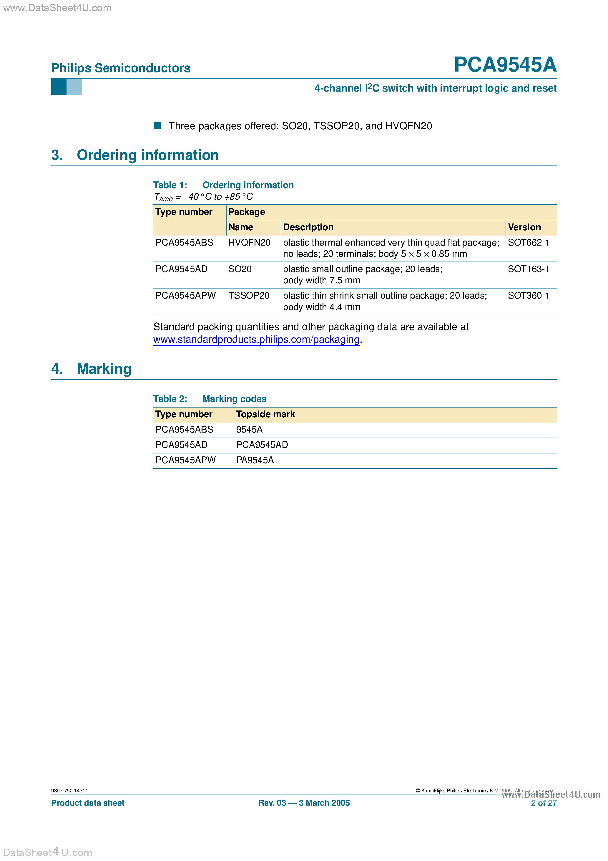 Datasheet PCA9545A - 4-channel I2C switch page 2