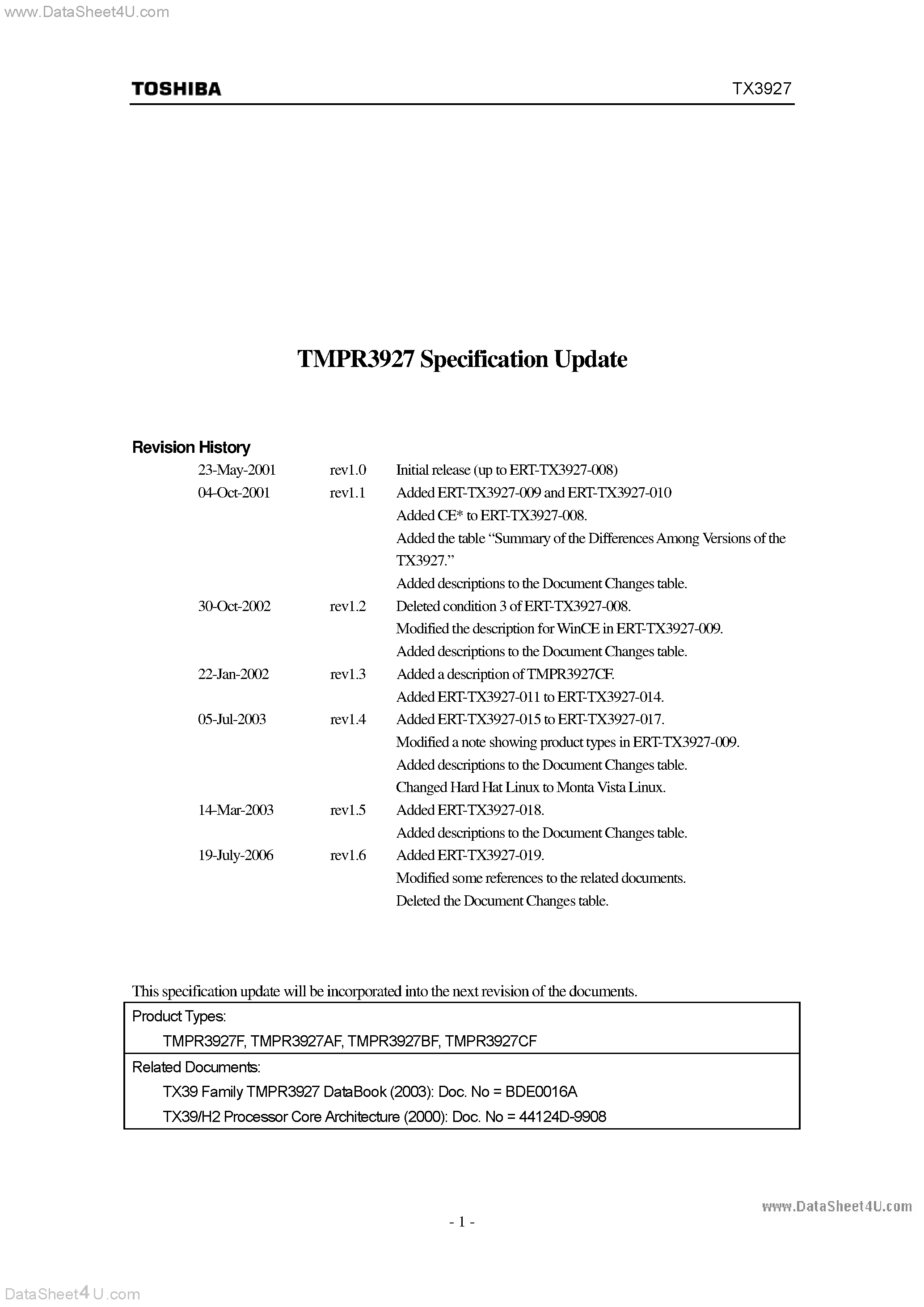Datasheet TMPR3927 - PCI Controller page 1