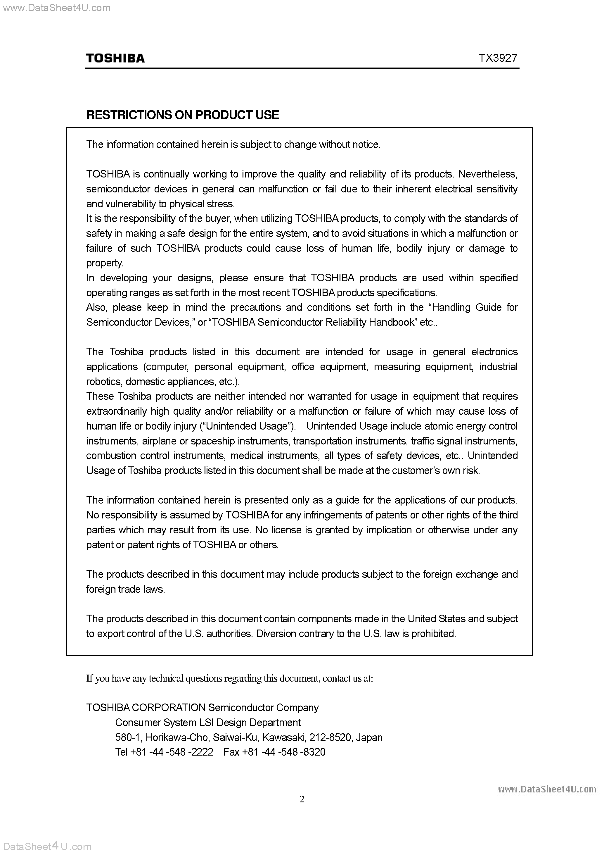 Datasheet TMPR3927 - PCI Controller page 2