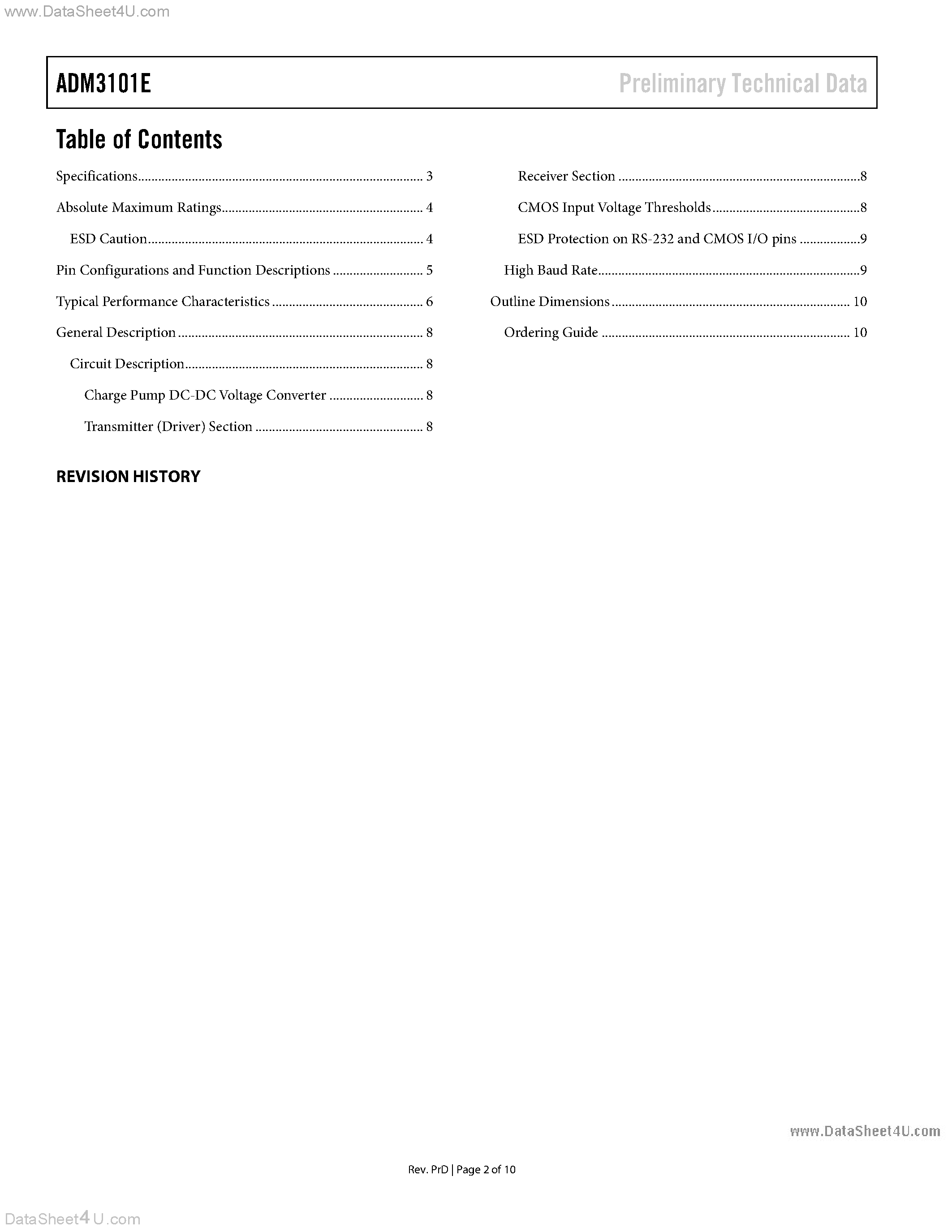 Datasheet ADM3101E - Single Channel RS-232 Line Driver / Receiver page 2