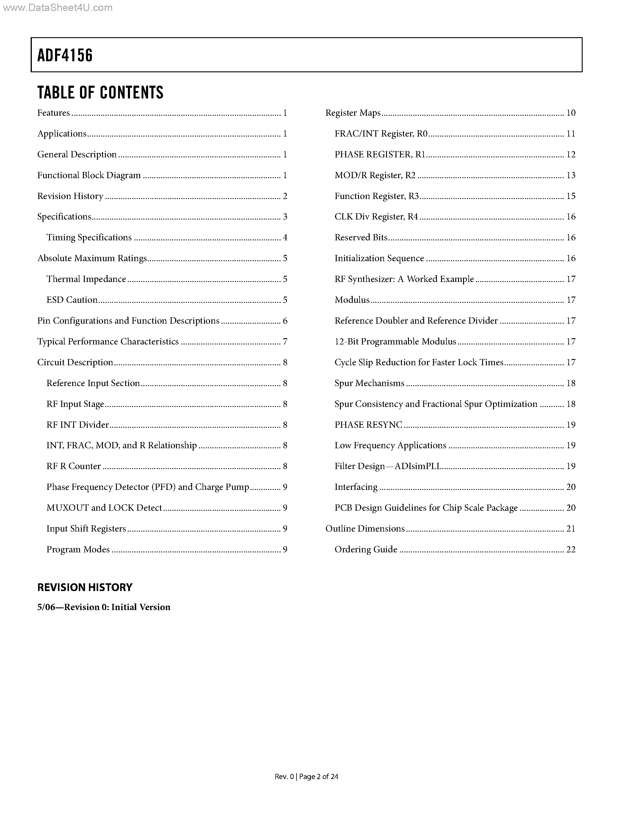 Даташит на микросхему ADF4156 страница 2 Даташит ADF4156 - 6 GHz Fractional-N Frequency Synthesizer страница 2