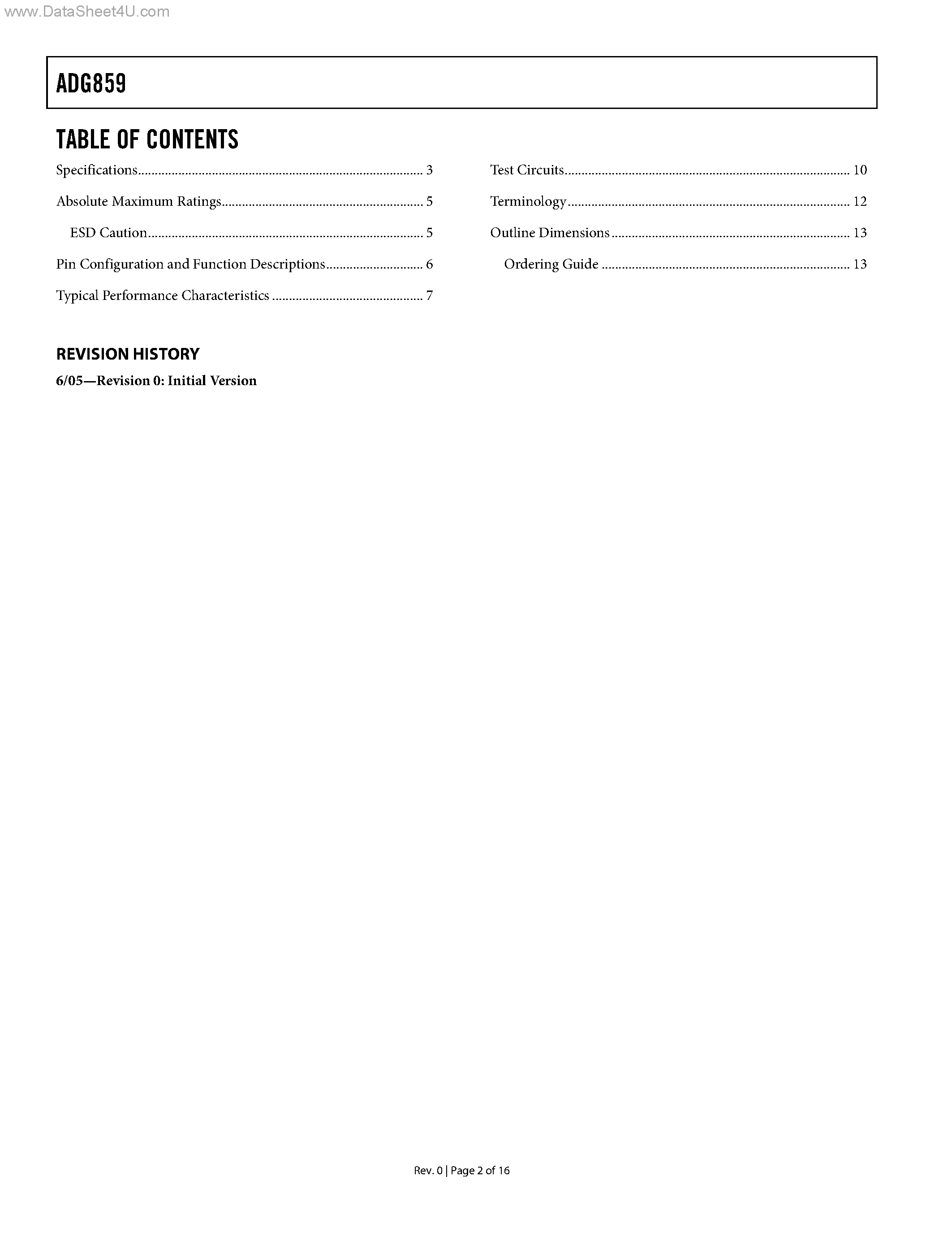 Datasheet ADG859 - 1.8 V to 5.5 V Single SPDT Switch/2:1 MUX page 2