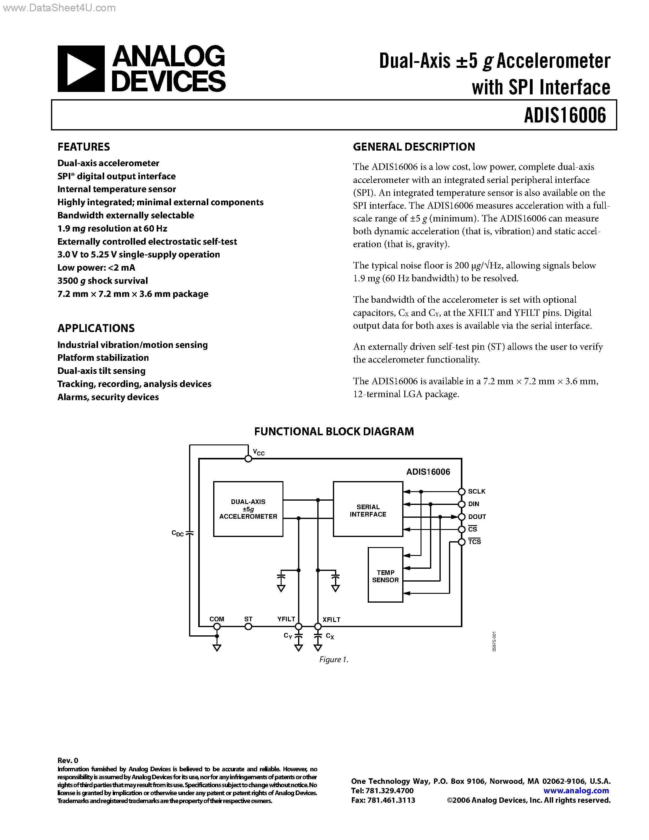 Datasheet ADIS16006 - Dual-Axis +-5 Accelerometer page 1