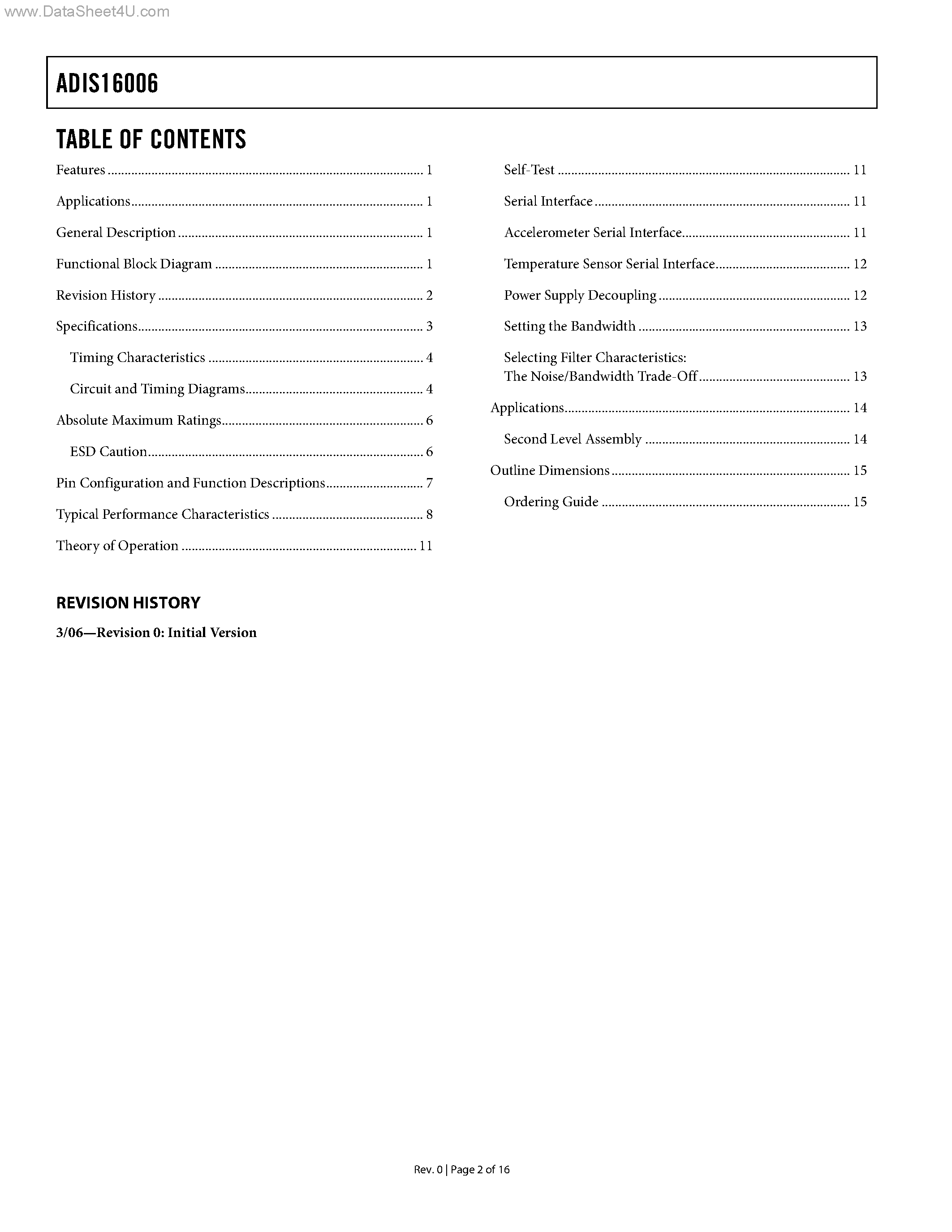 Datasheet ADIS16006 - Dual-Axis +-5 Accelerometer page 2