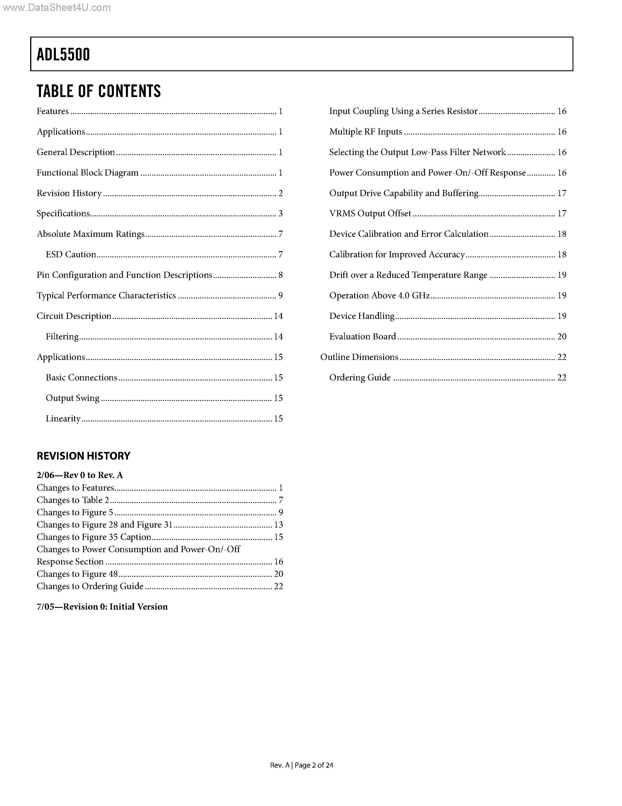 Datasheet ADL5500 - 100 MHz to 6 GHz TruPwr Detector page 2
