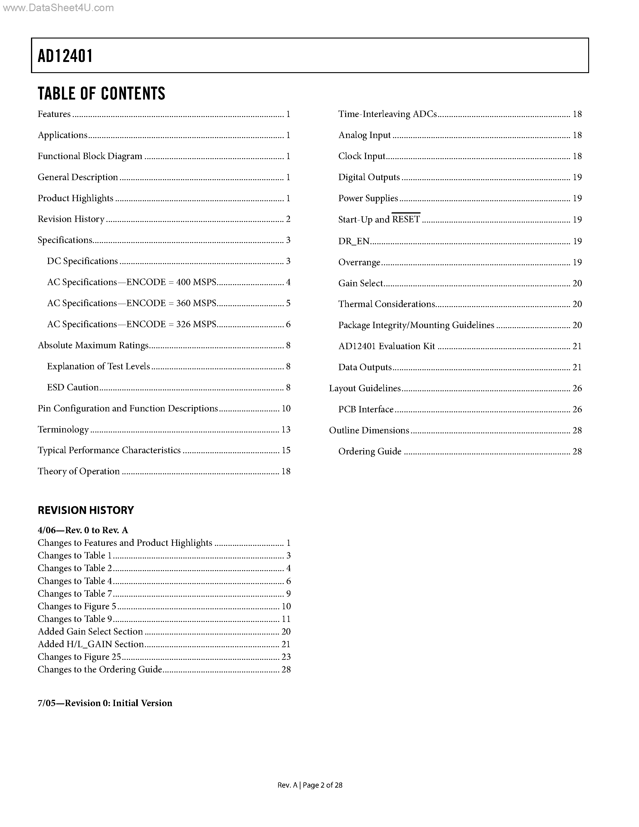 Datasheet AD12401 - 400 MSPS A/D Converter page 2