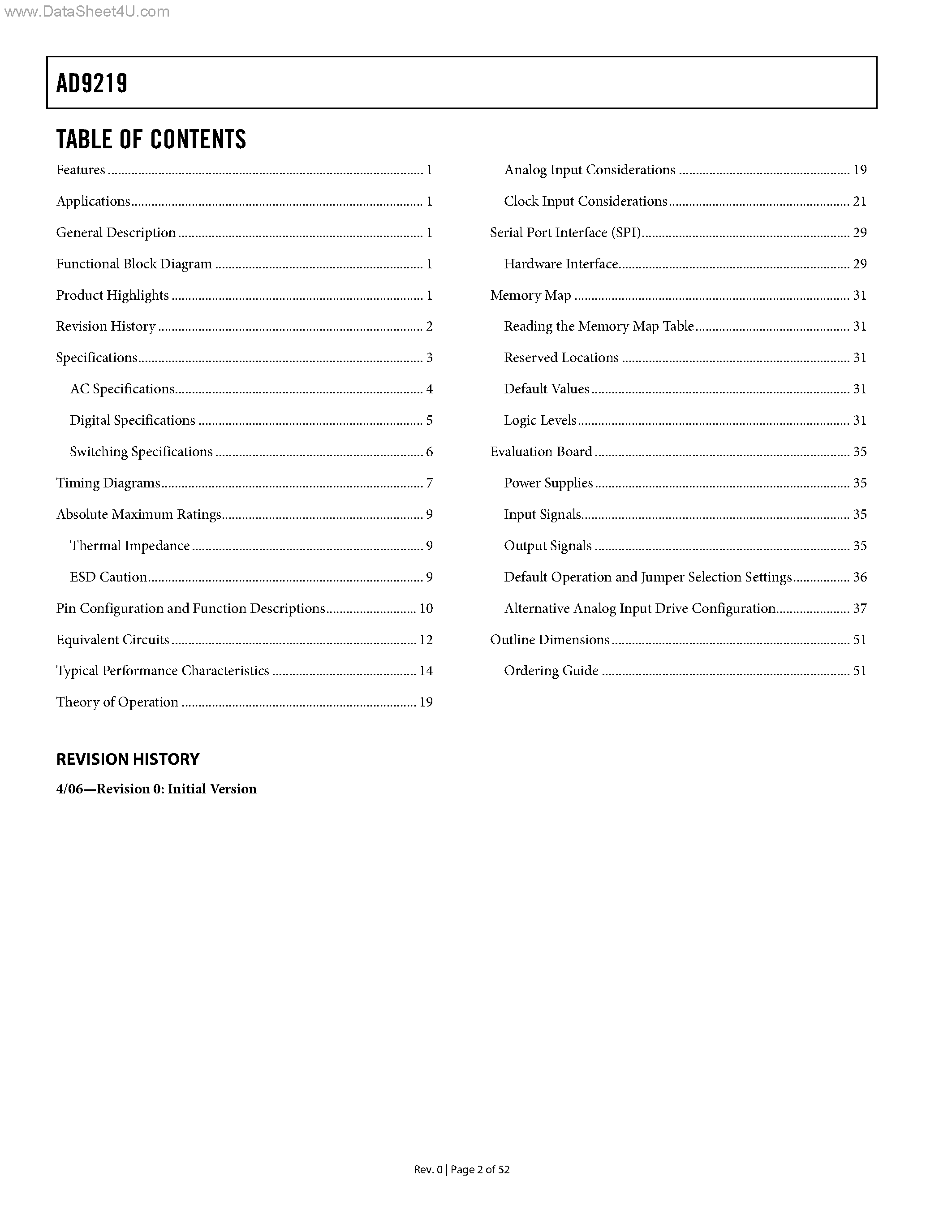 Datasheet AD9219 - 40/65 MSPS Serial LVDS 1.8 V A/D Converter page 2