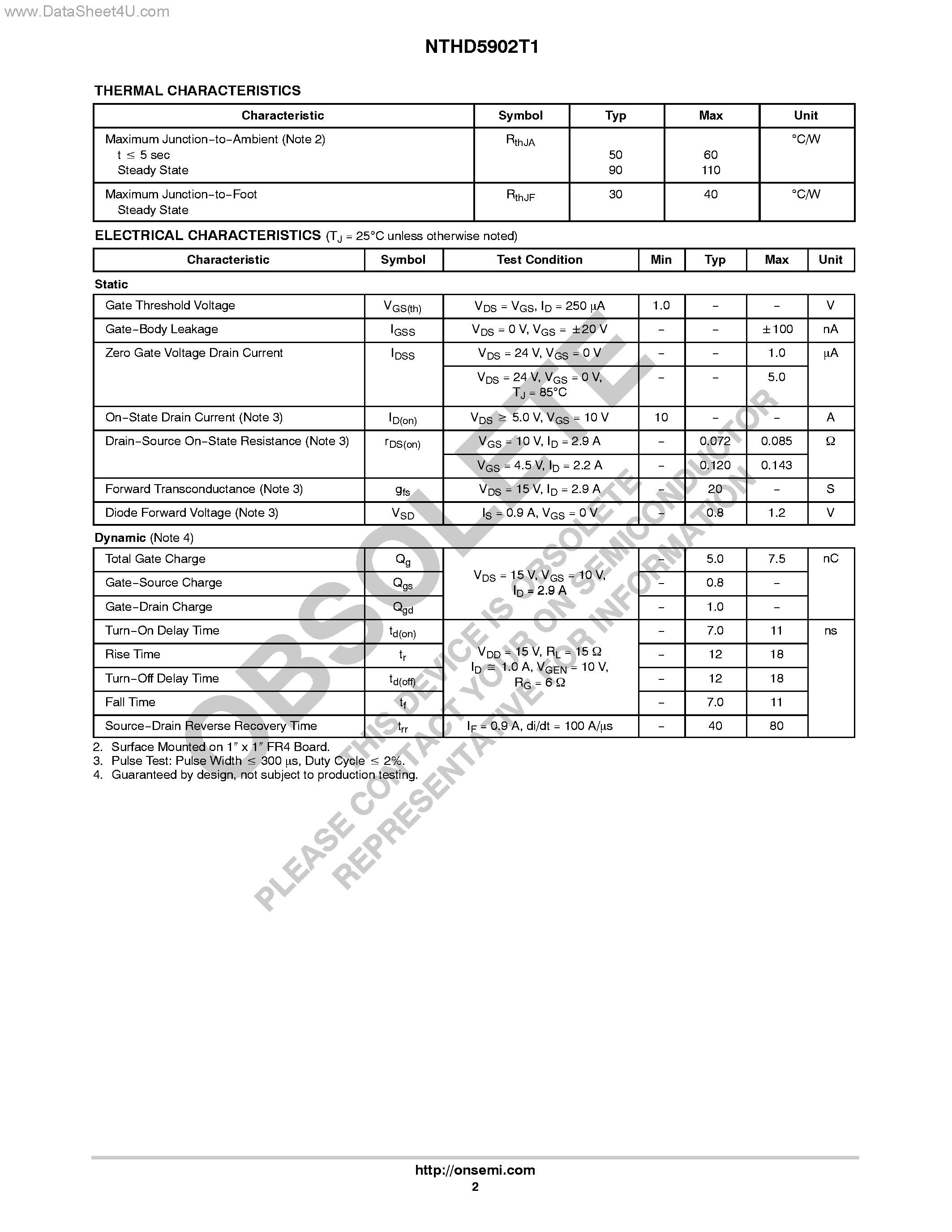 Datasheet NTHD5902T1 - Power MOSFET Dual N Channel ChipFET page 2
