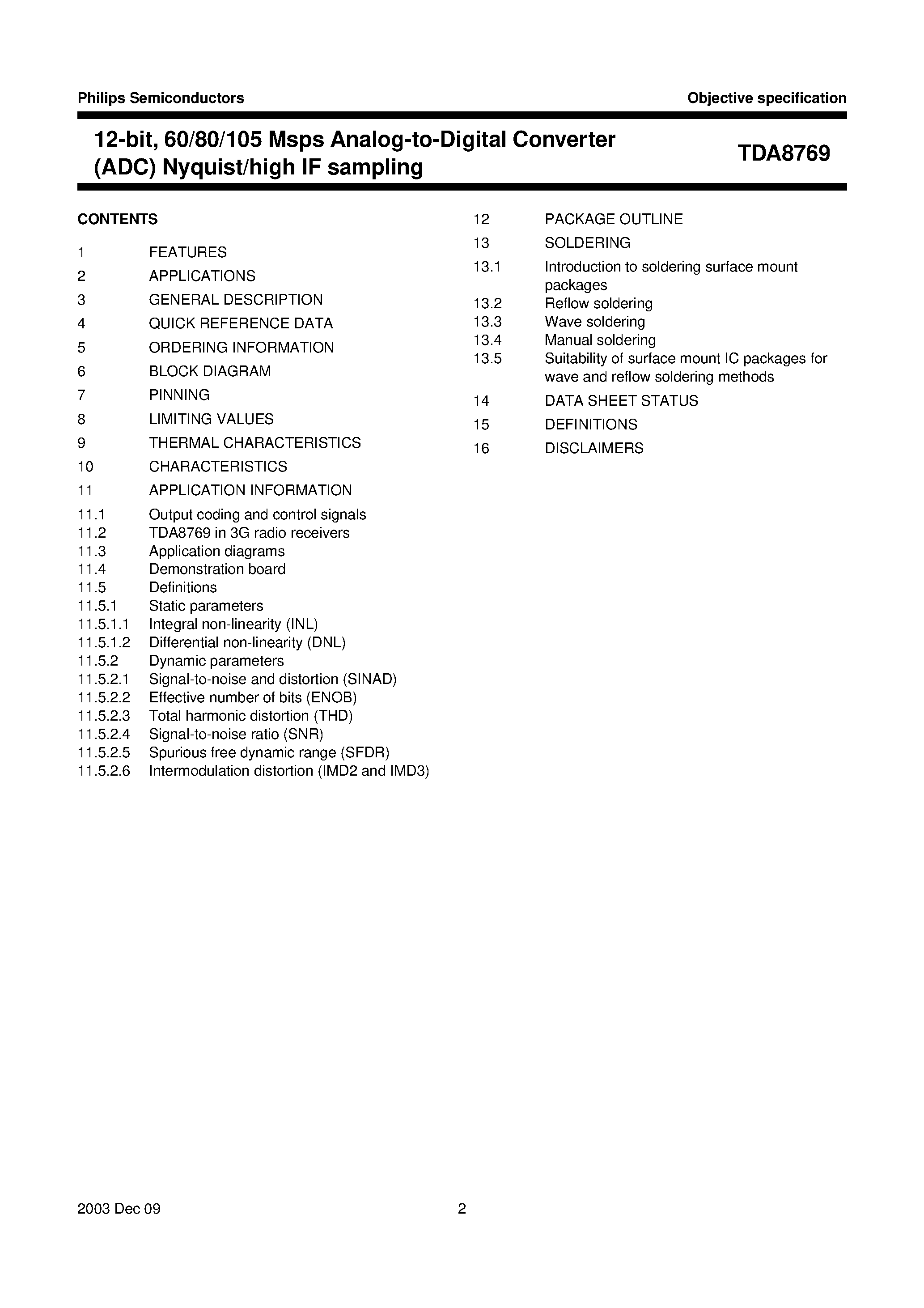 Даташит TDA8769 - Analog-to-Digital Converter страница 2