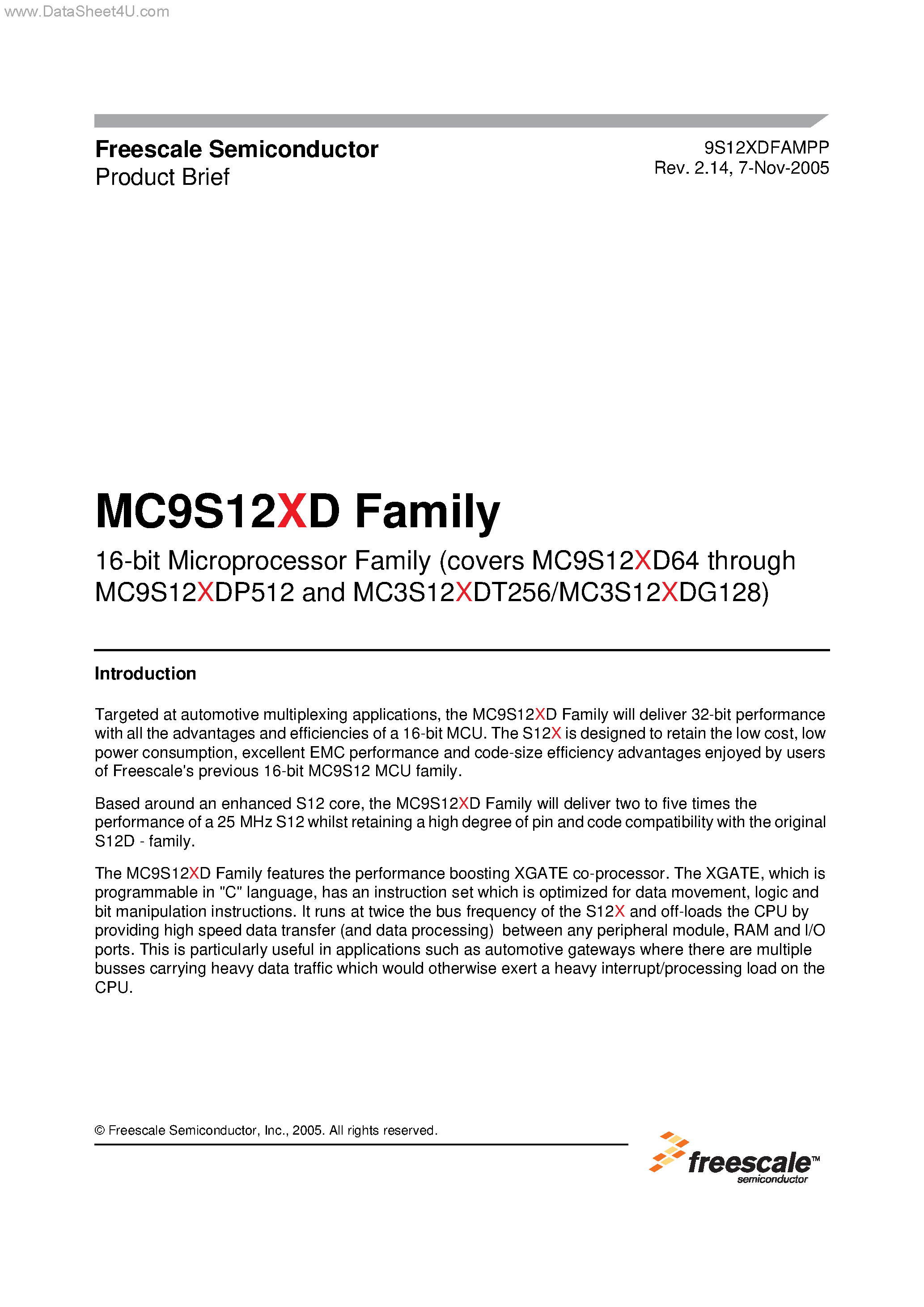 Даташит MC9S12XD - 16-BIT MICROPROCESSOR FAMILY страница 1