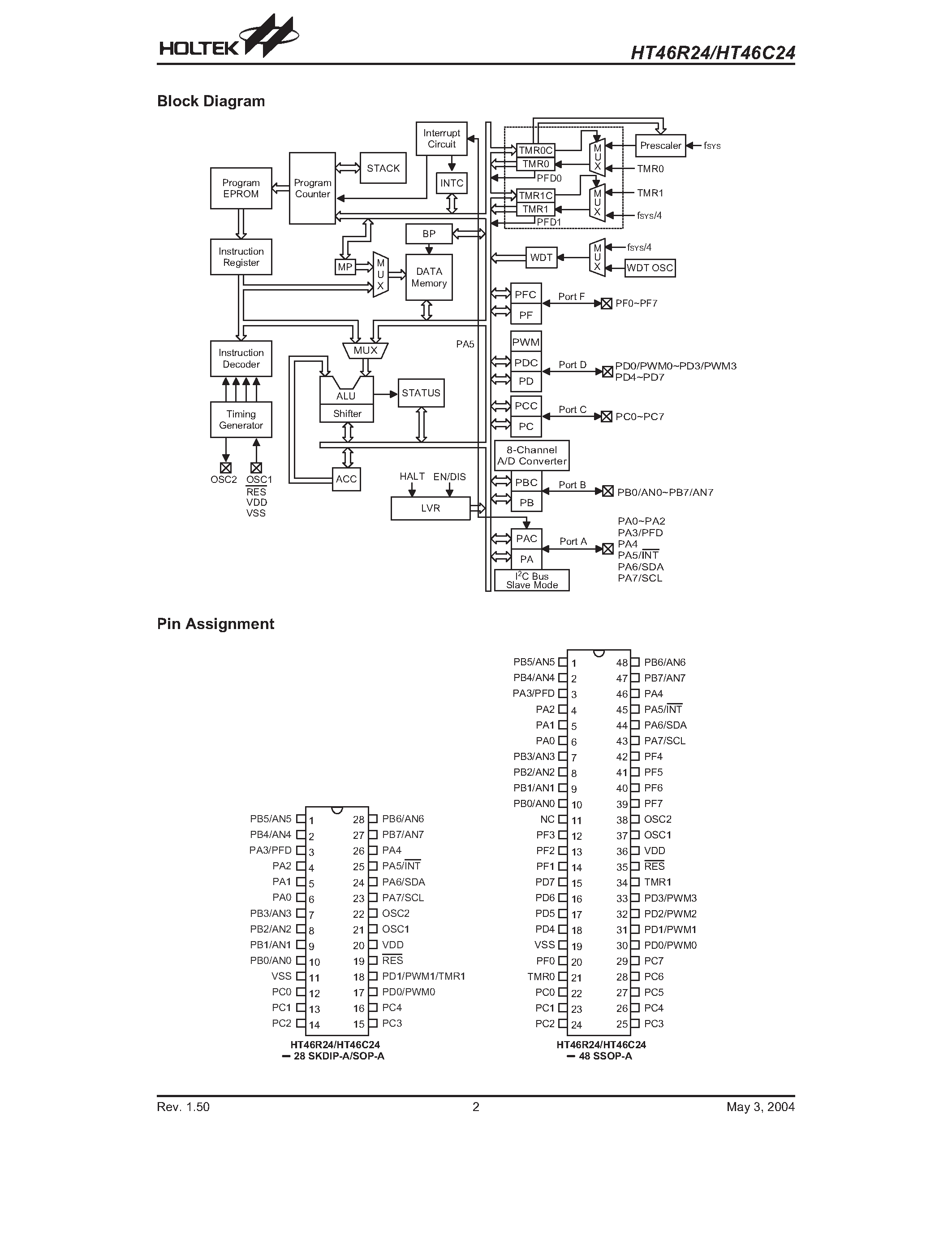 Даташит HT46C24 - A/D Type 8-Bit MCU страница 2