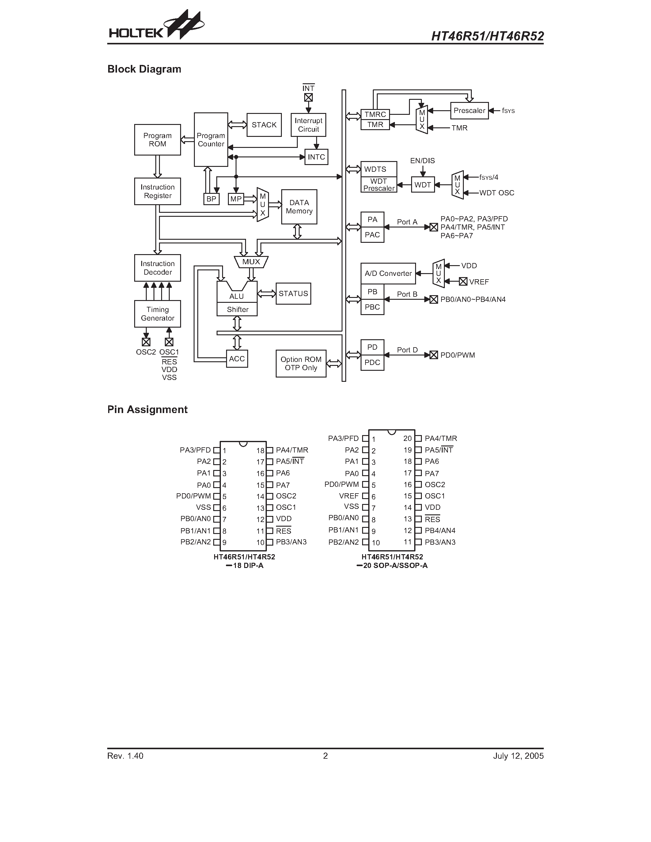 Даташит на микросхему HT46R51 страница 2 Даташит HT46R51 - (HT46R51 / HT46R52) A/D Type 8-Bit OTP MCU страница 2