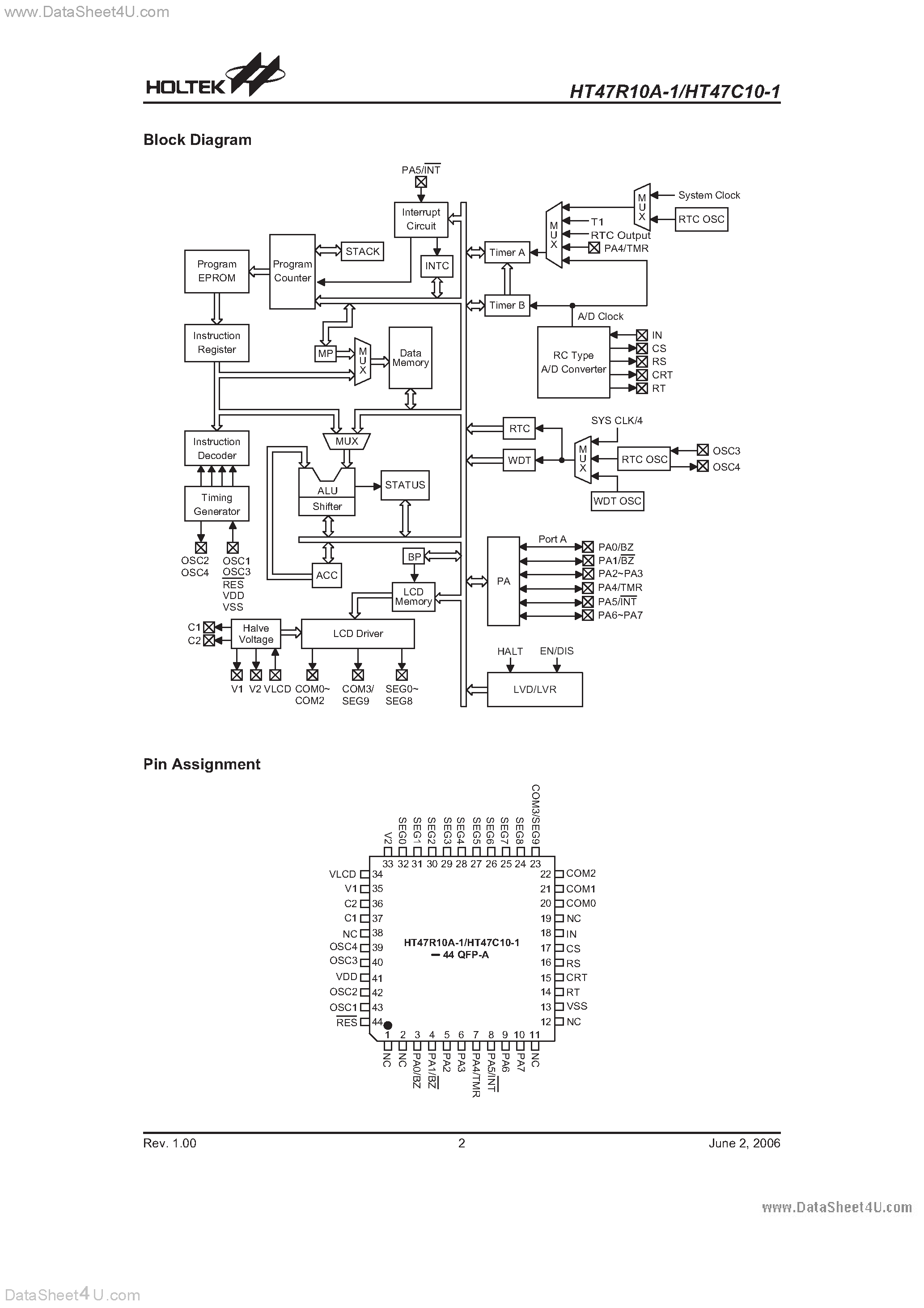 Даташит на микросхему HT47C10-1 страница 2 Даташит HT47C10-1 - R-F Type 8-Bit MCU страница 2