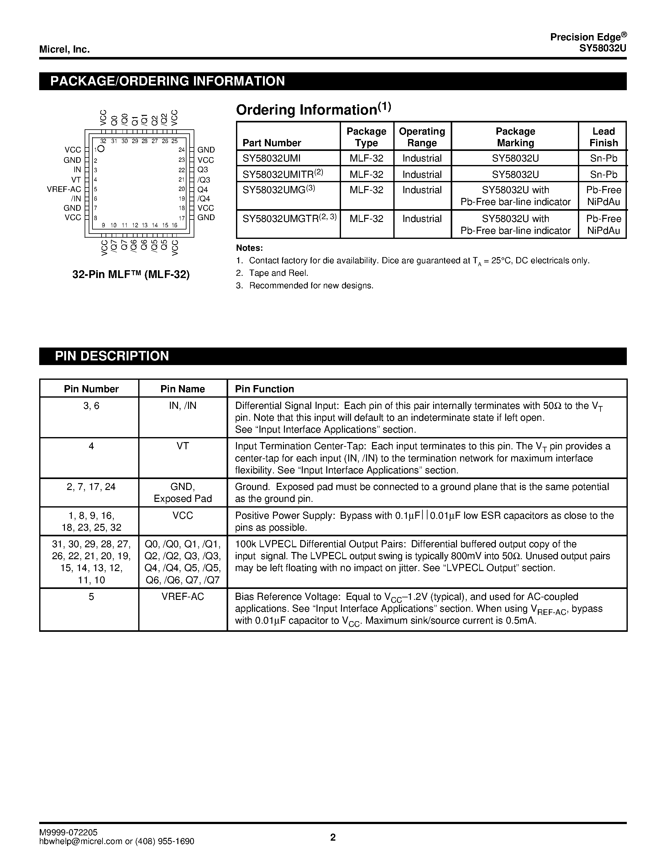 Даташит на микросхему SY58032U страница 2 Даташит SY58032U - ULTRRA-PRECISION 1:8 FANOUT BUFFER страница 2