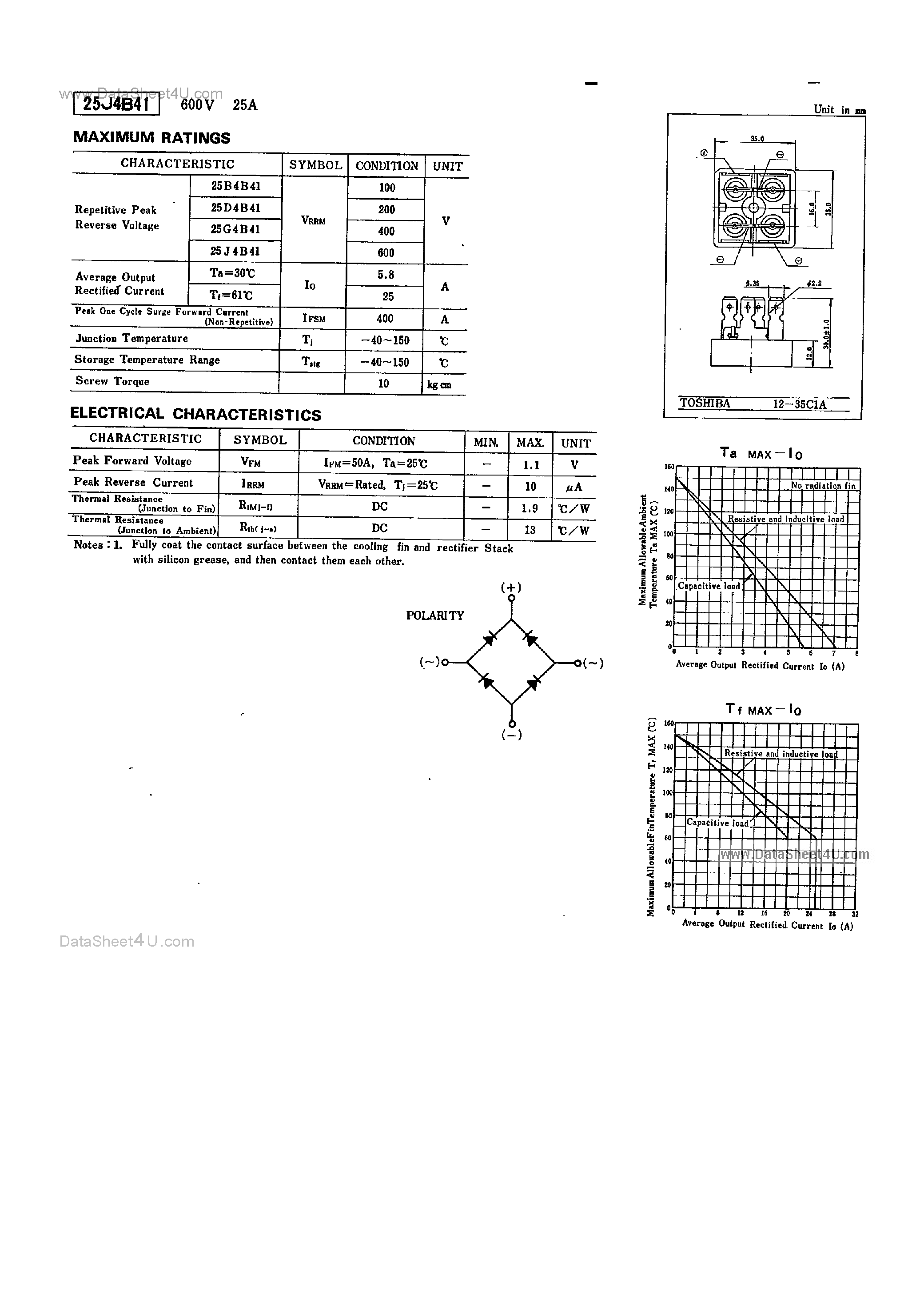 Datasheet 25G4B41 page 1 Datasheet 25G4B41 - Rectifier Stack page 1