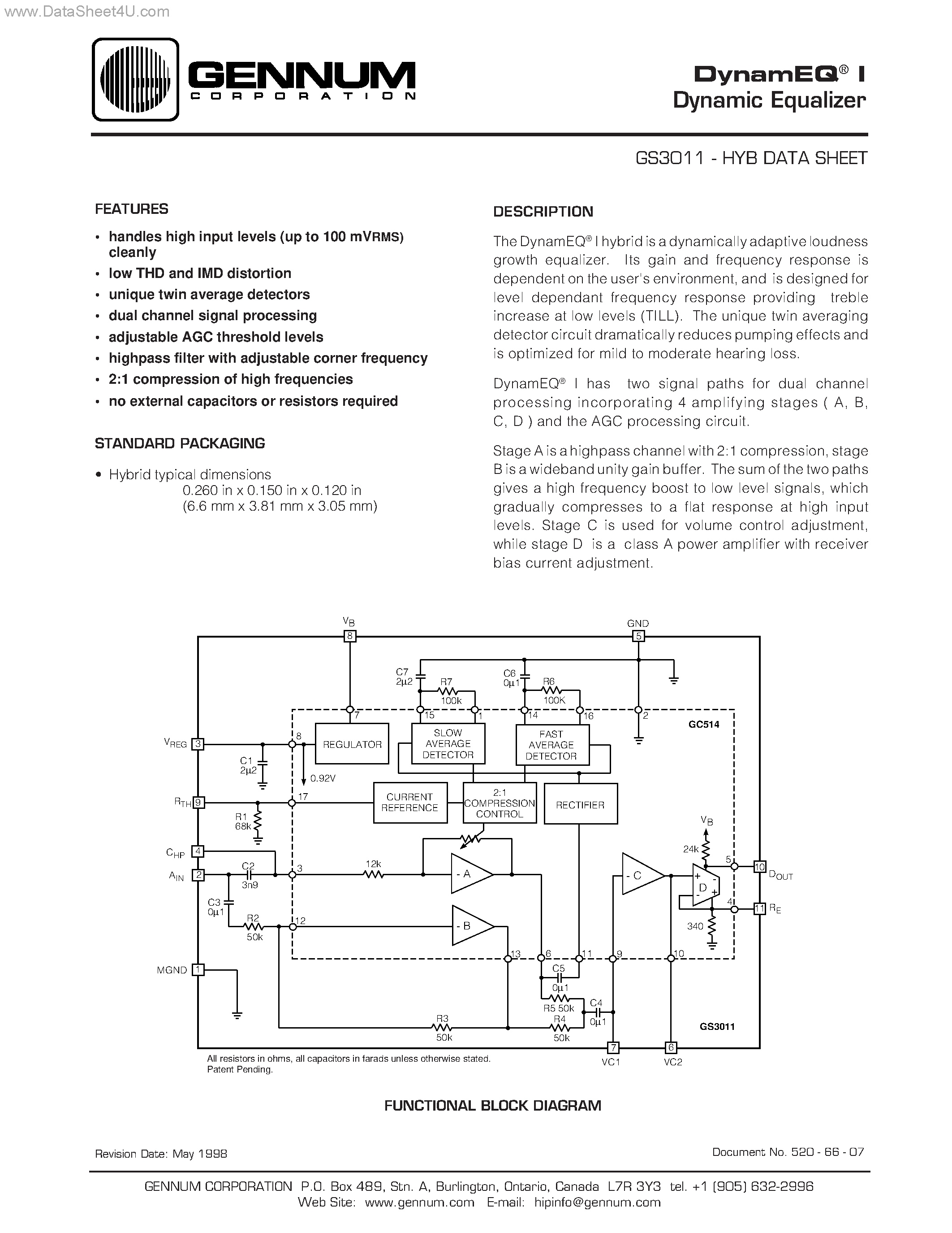 Datasheet GS3011 - DynamEQ I Dynamic Equalizer page 1