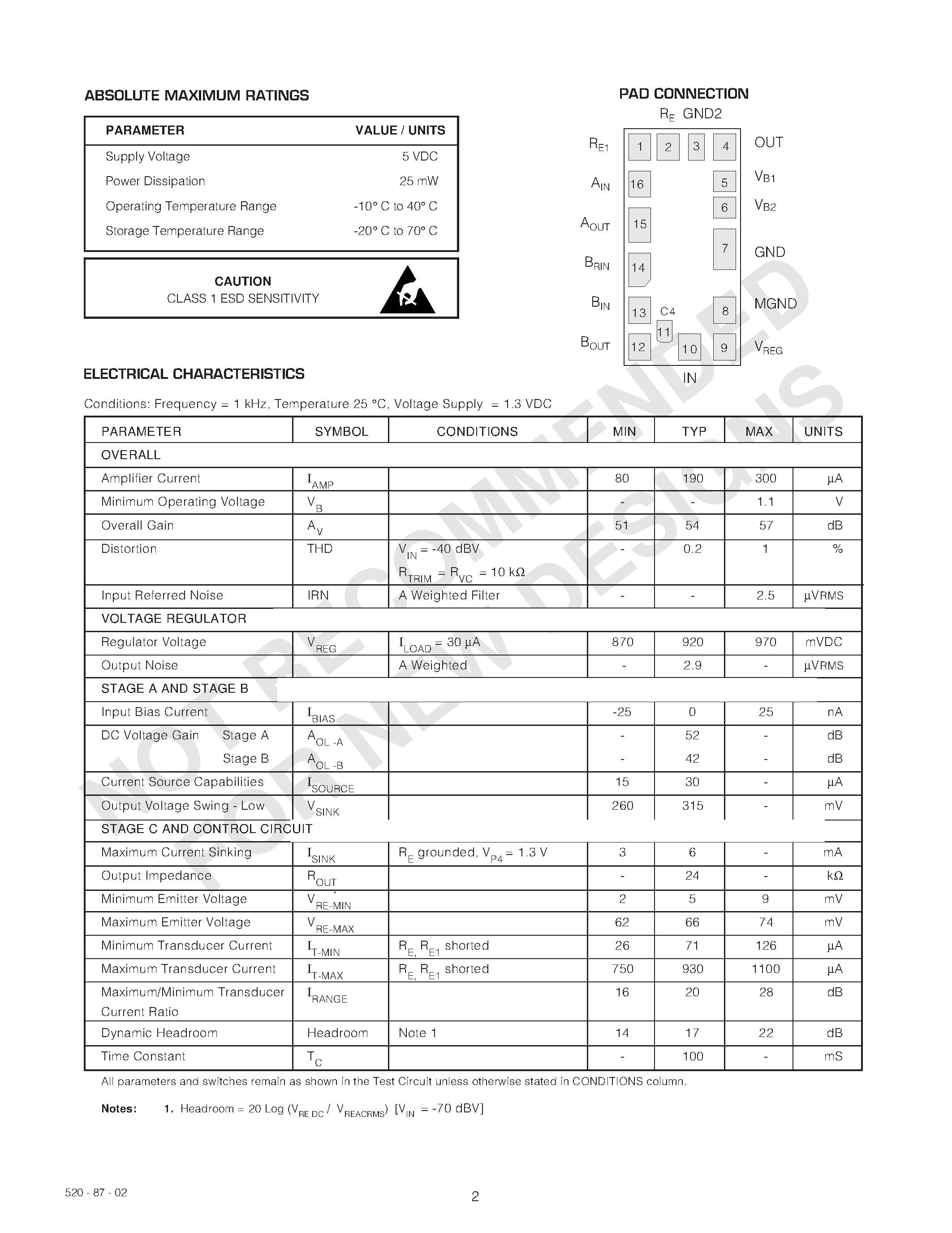 Datasheet GS3013 page 2 Datasheet GS3013 - Linear Class H Current Manager Hybrid page 2