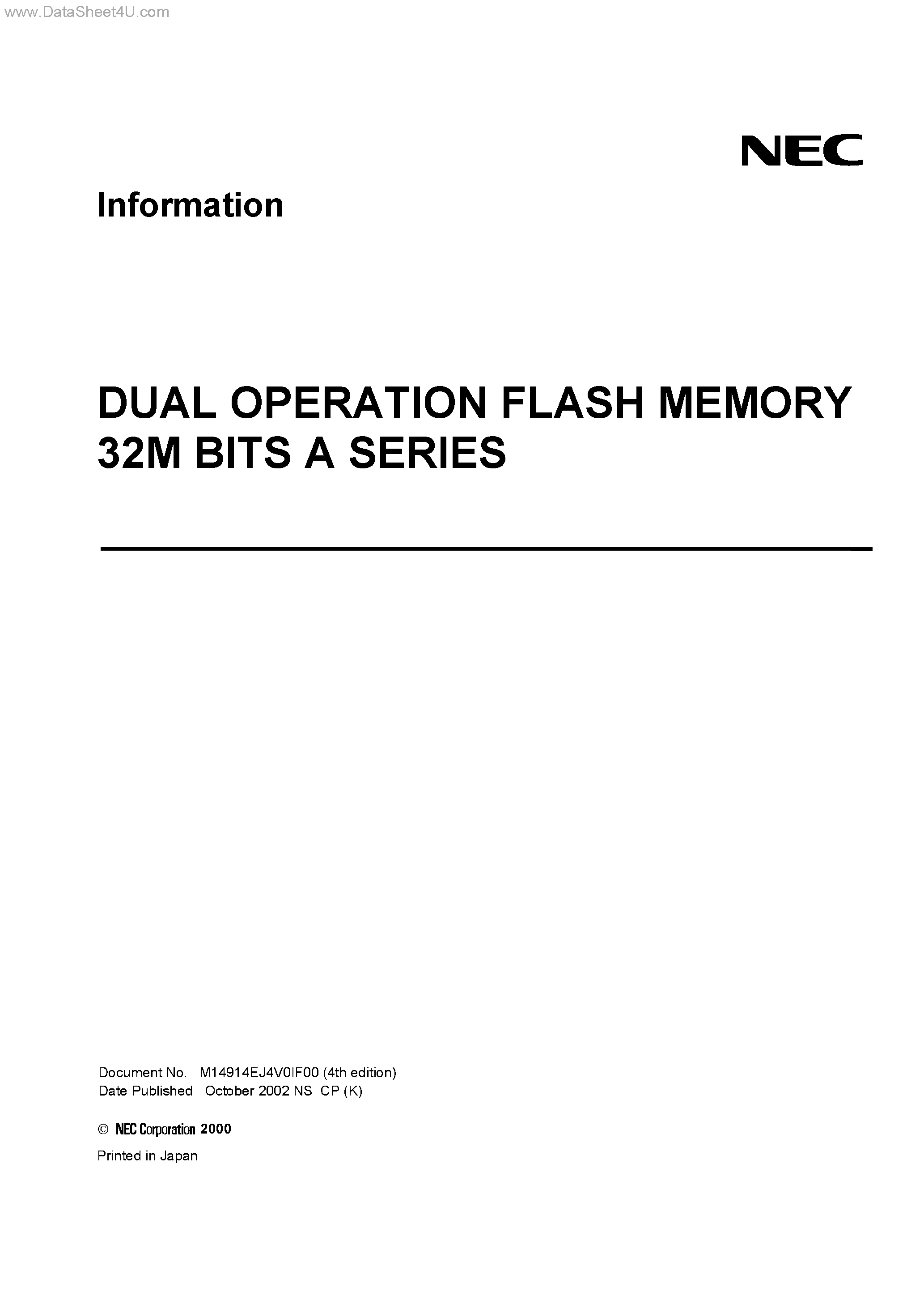 Даташит UPD29F032202AL-X - DUAL OPERATION FLASH MEMORY 32M BITS A SERIES страница 1