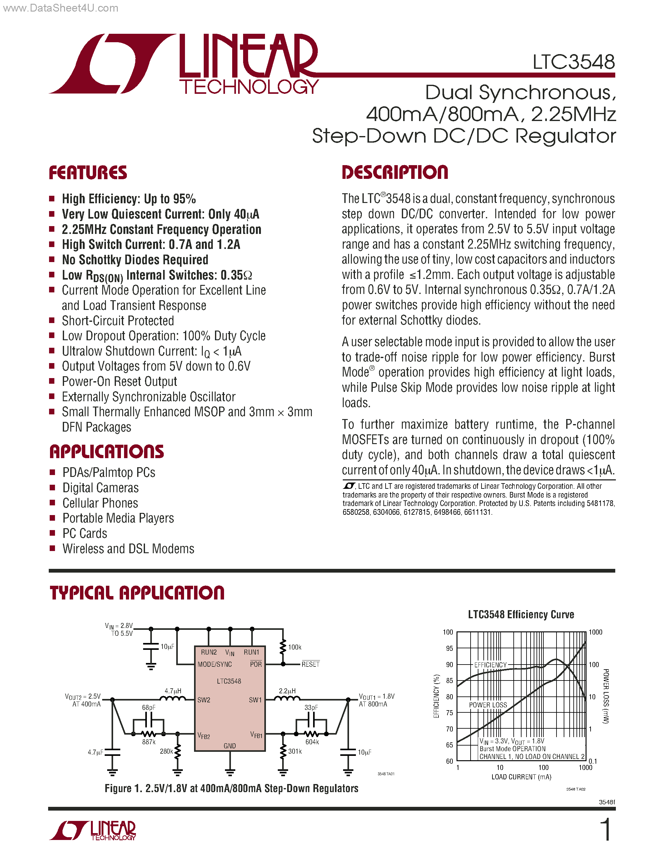 Datasheet LTC3548 page 1 Datasheet LTC3548 - Step-Down DC/DC Regulator page 1