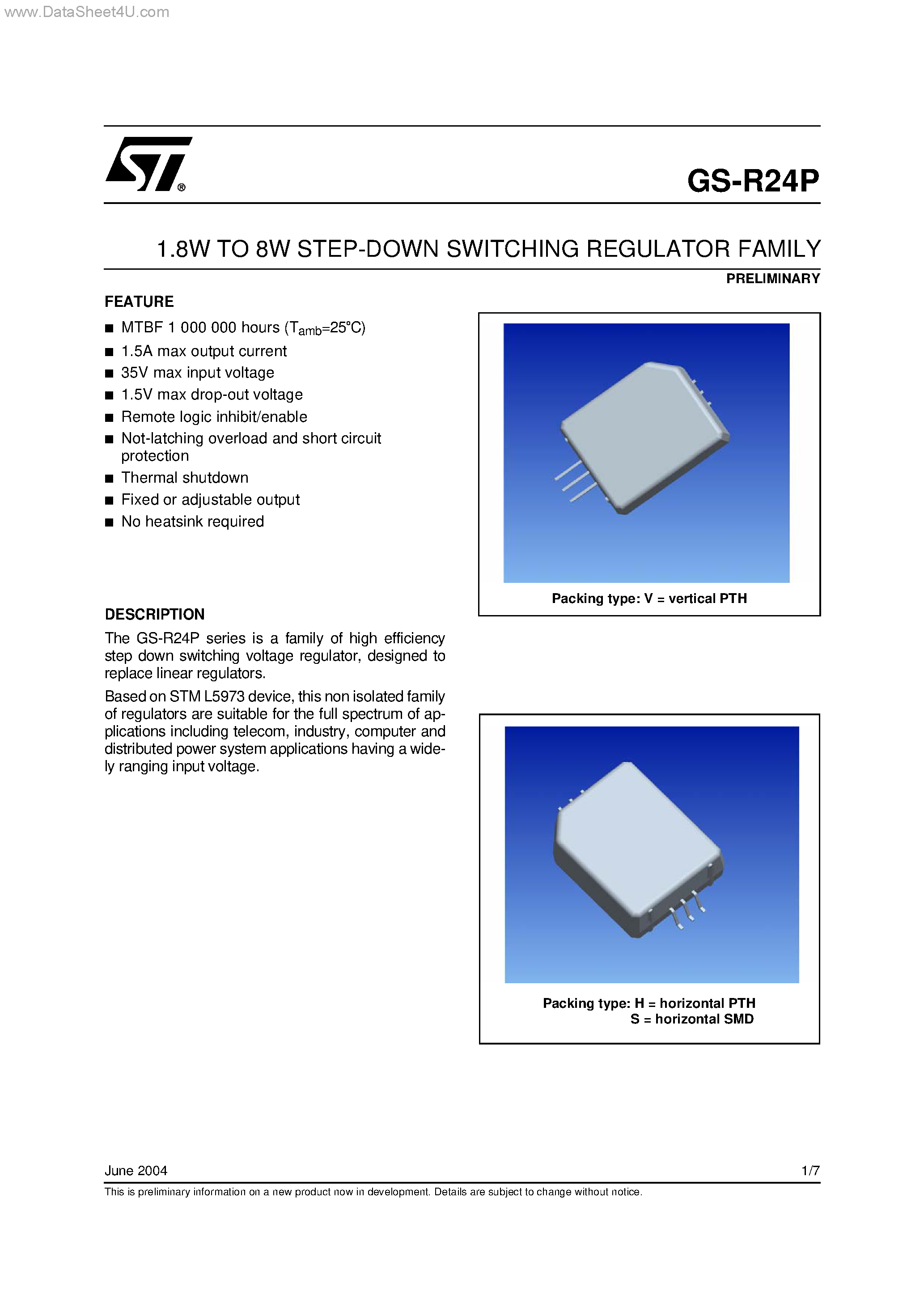 Даташит на микросхему GS-R24P страница 1 Даташит GS-R24P - STEP-DOWN SWITCHING REGULATOR FAMILY страница 1