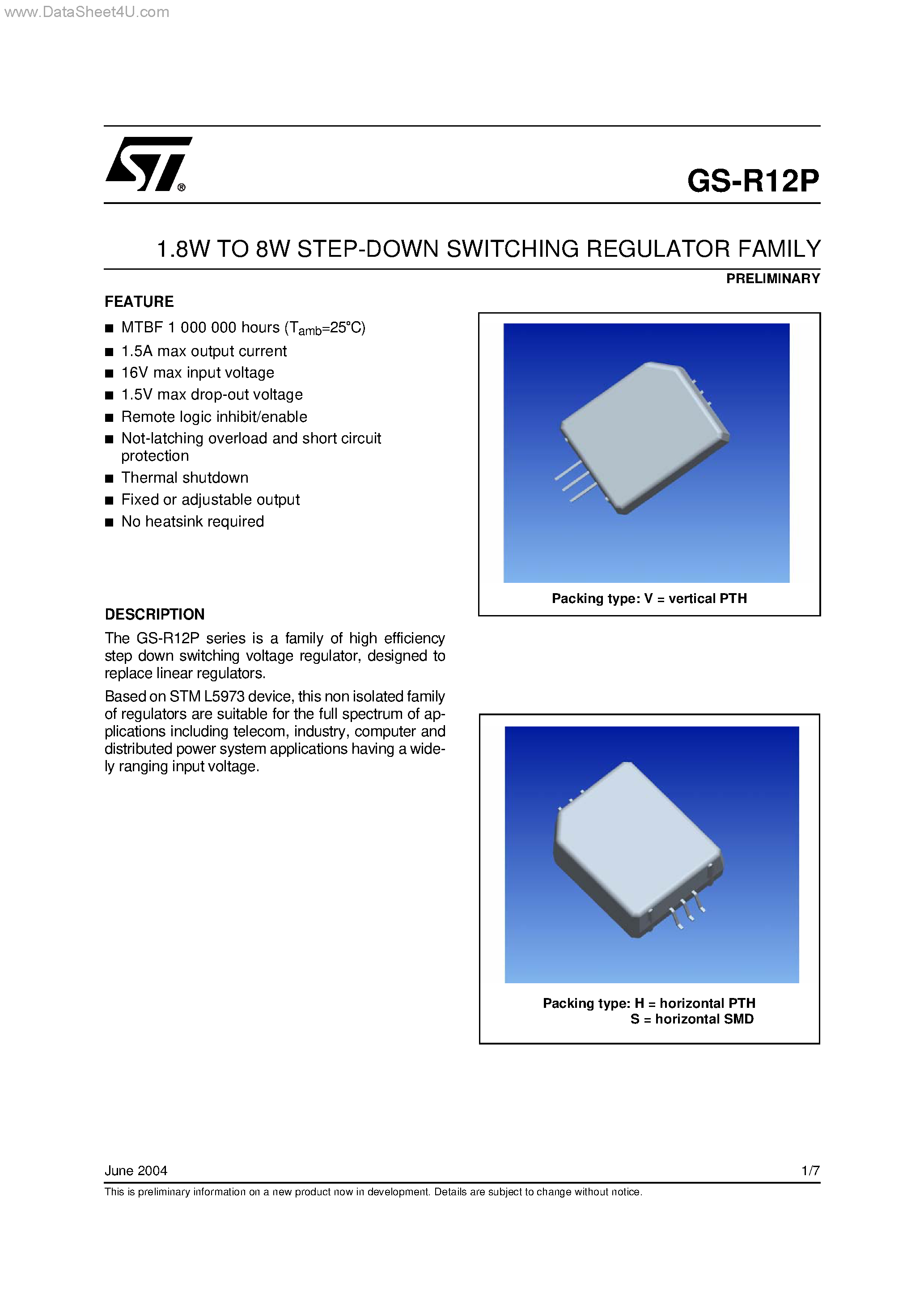 Даташит на микросхему GS-R12P страница 1 Даташит GS-R12P - STEP-DOWN SWITCHING REGULATOR FAMILY страница 1