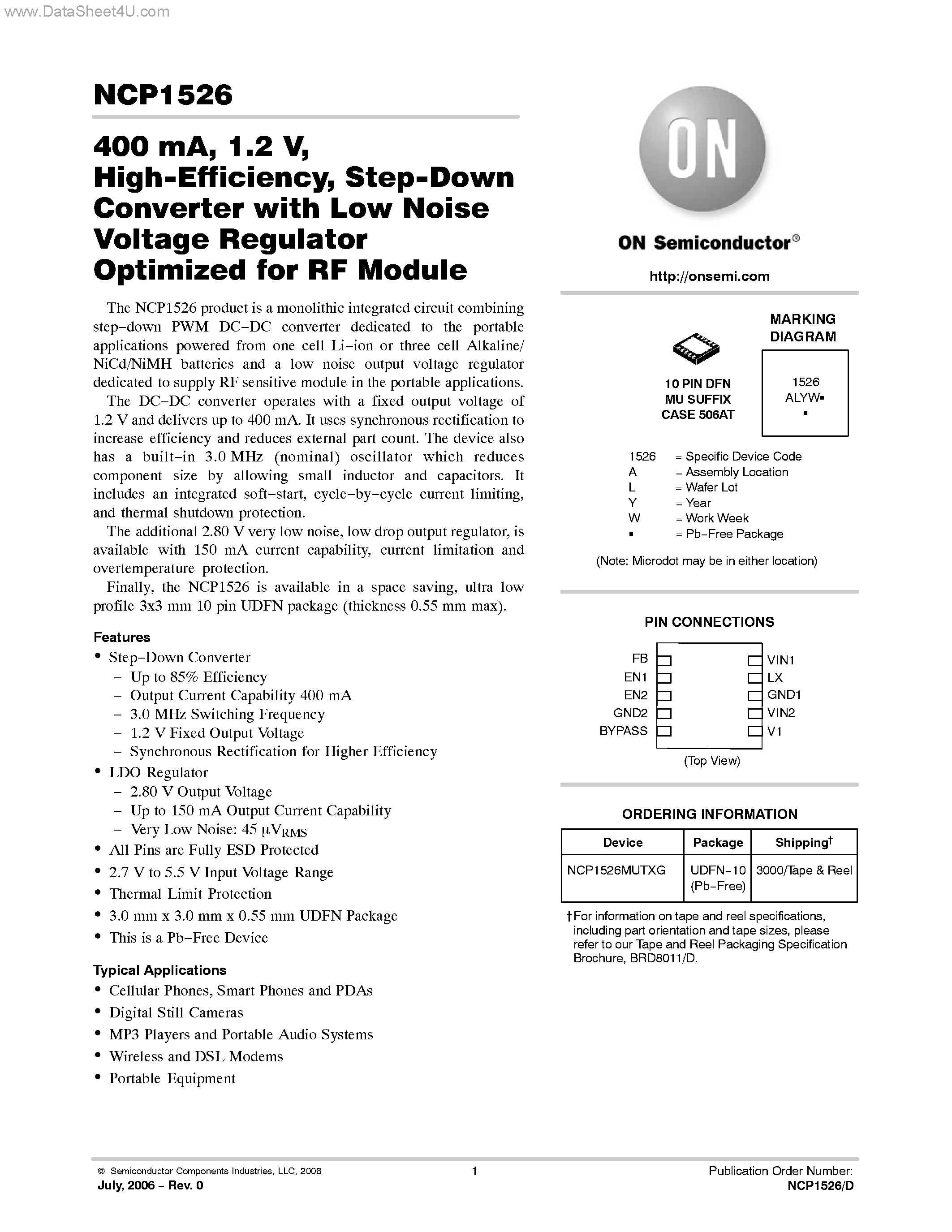 Datasheet NCP1526 - Step Down Converter page 1