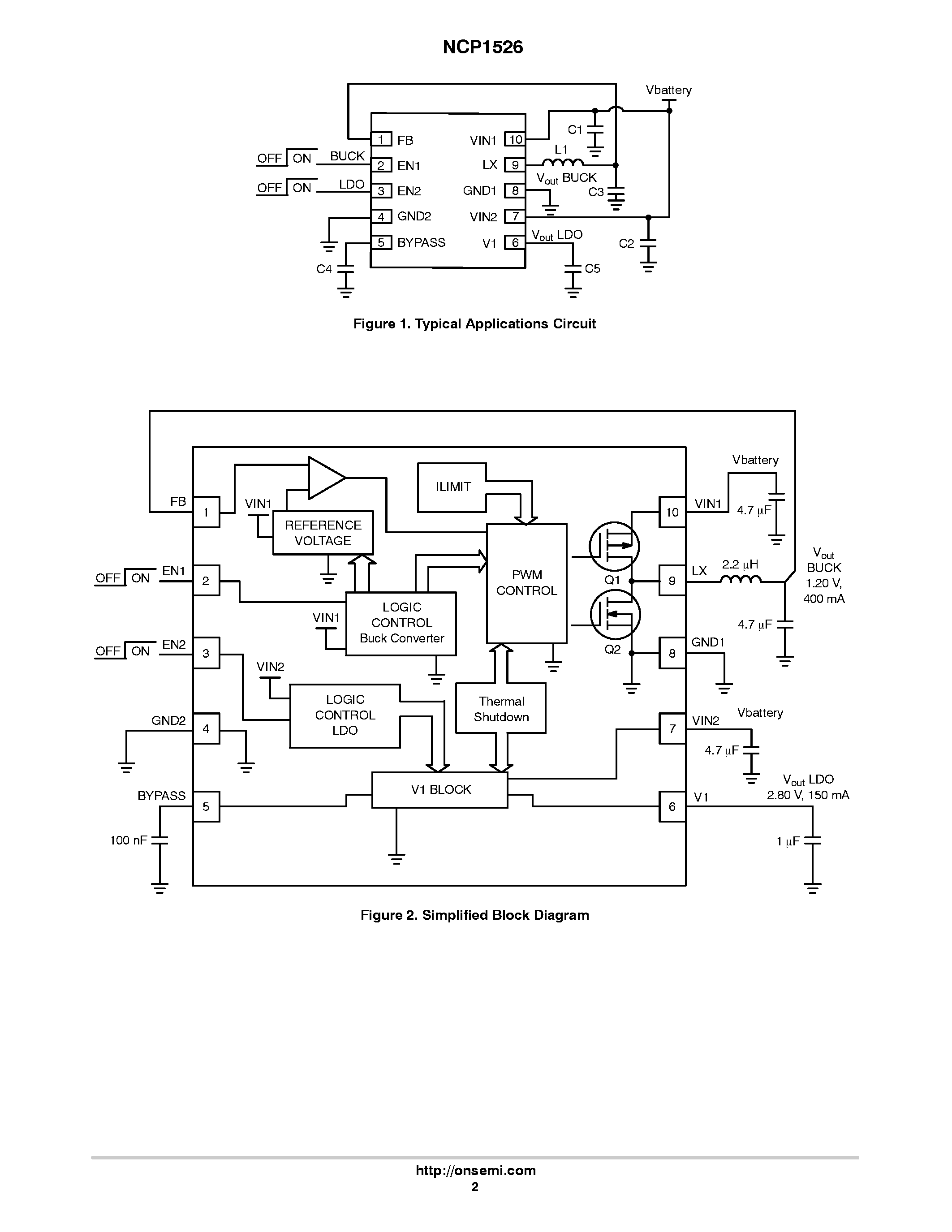Datasheet NCP1526 - Step Down Converter page 2